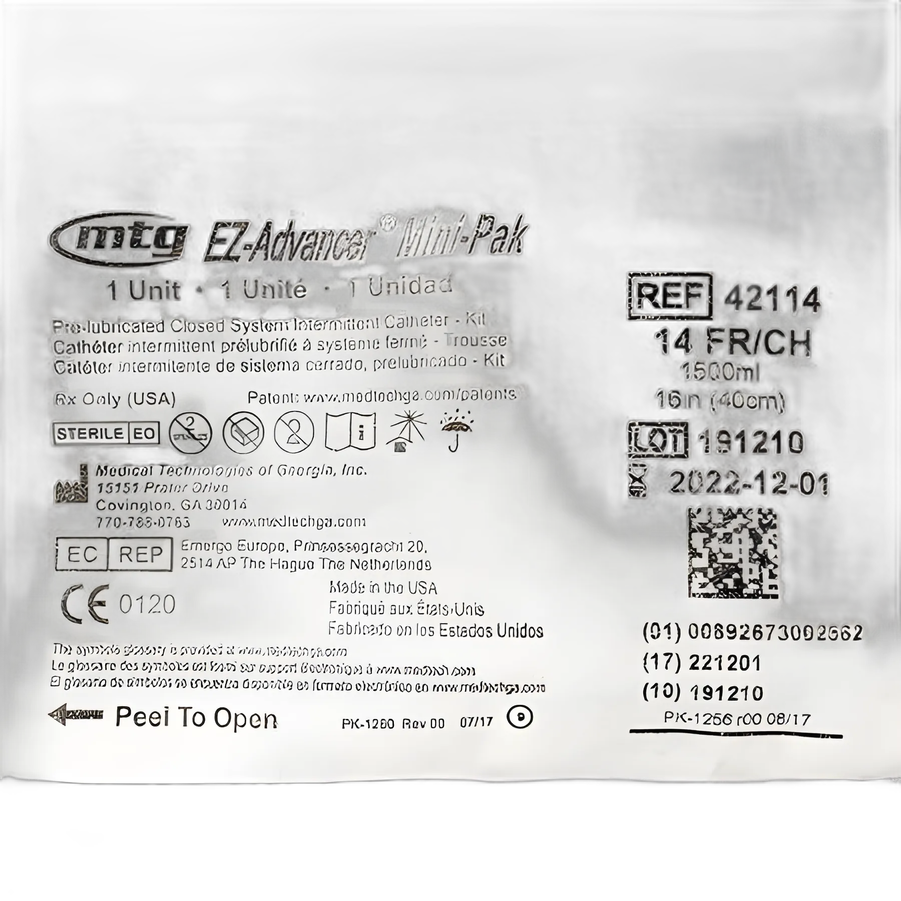 Intermittent Catheter Tray MTG EZ-Advancer® Mini-Pak Firm 14 Fr. Without Balloon Silicone