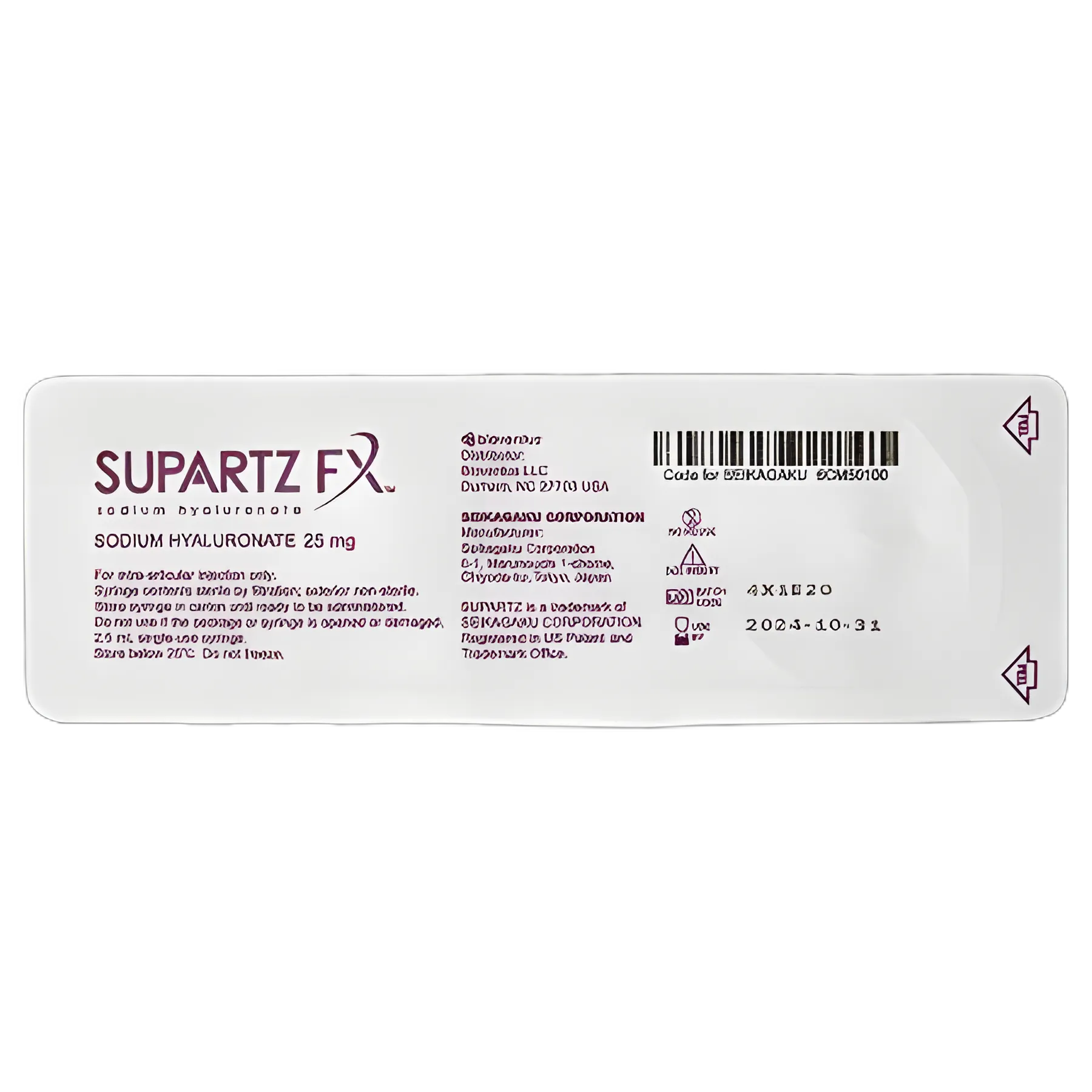 Supartz FX™ Sodium Hyaluronate 10 mg / mL Injection Prefilled Syringe 2.5 mL