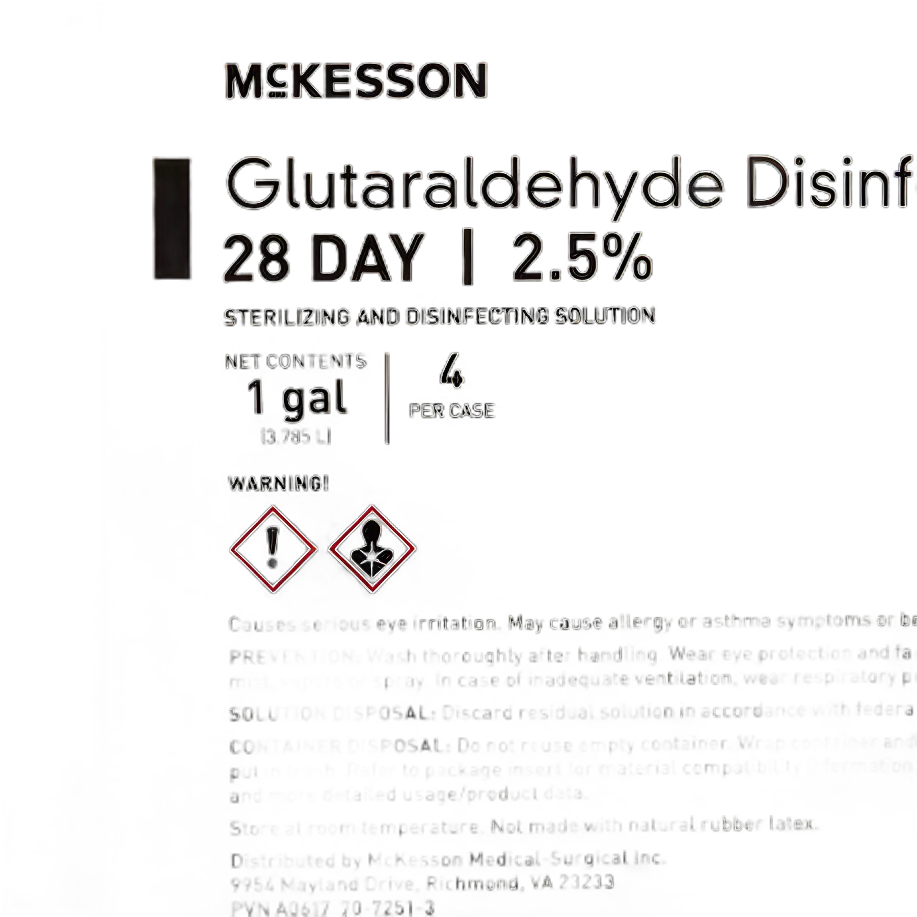 Glutaraldehyde High-Level Disinfectant McKesson 28 Day Activation Required Liquid 1 gal. Jug Max 28 Day Reuse