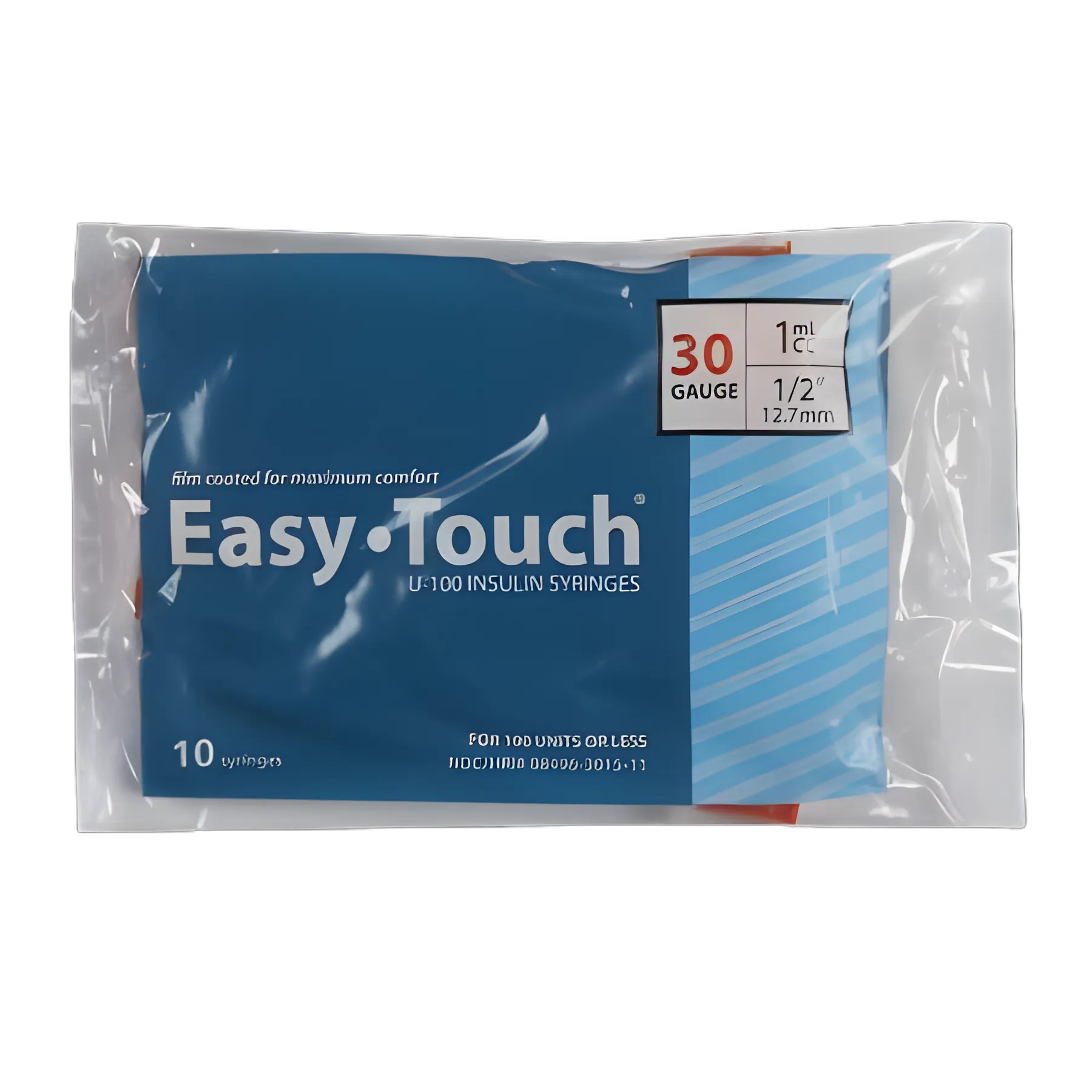 EasyTouch™ 1 mL Insulin Syringe with 1/2 Inch 30 Gauge Needle - Electro-Polished, Film Coated for Comfort