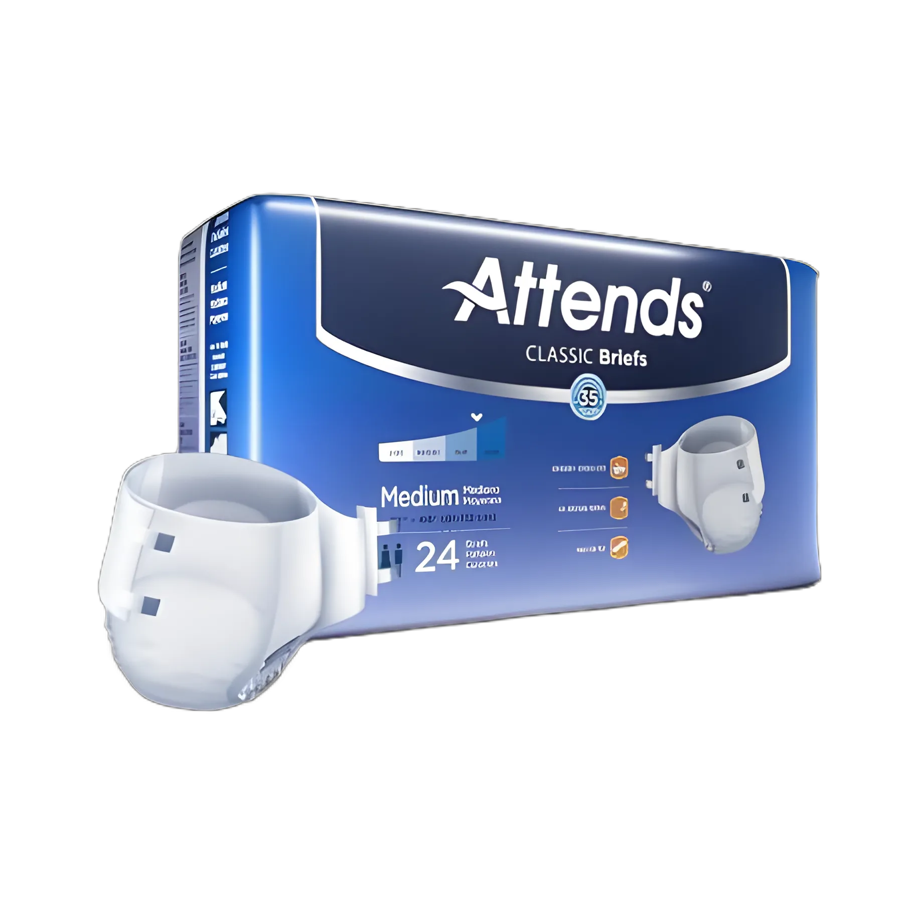 Unisex Adult Incontinence Brief Attends® Classic Medium Disposable Heavy Absorbency