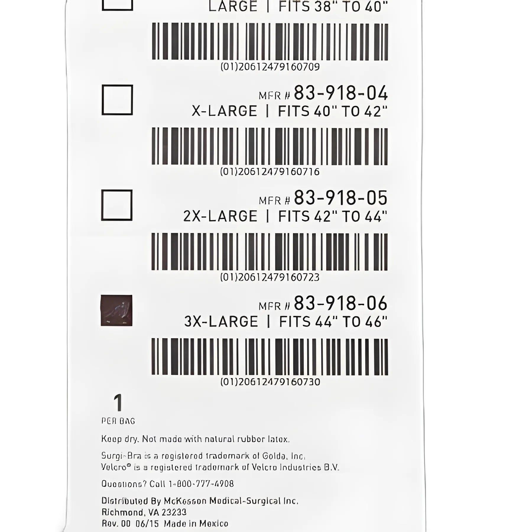 Post-Surgical Bra McKesson White 44 to 46 Inch