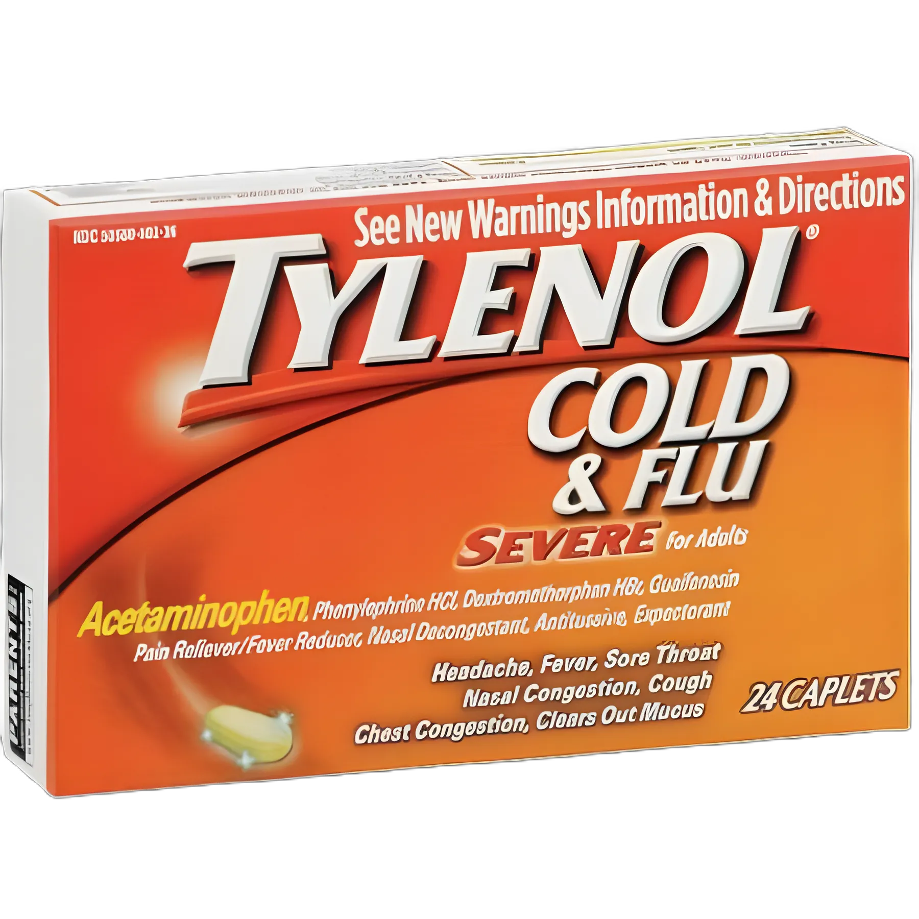 Cold and Cough Relief Tylenol® Cold & Flu Severe 325 mg - 5 mg - 200 mg - 15 mg Strength Caplet 24 per Bottle