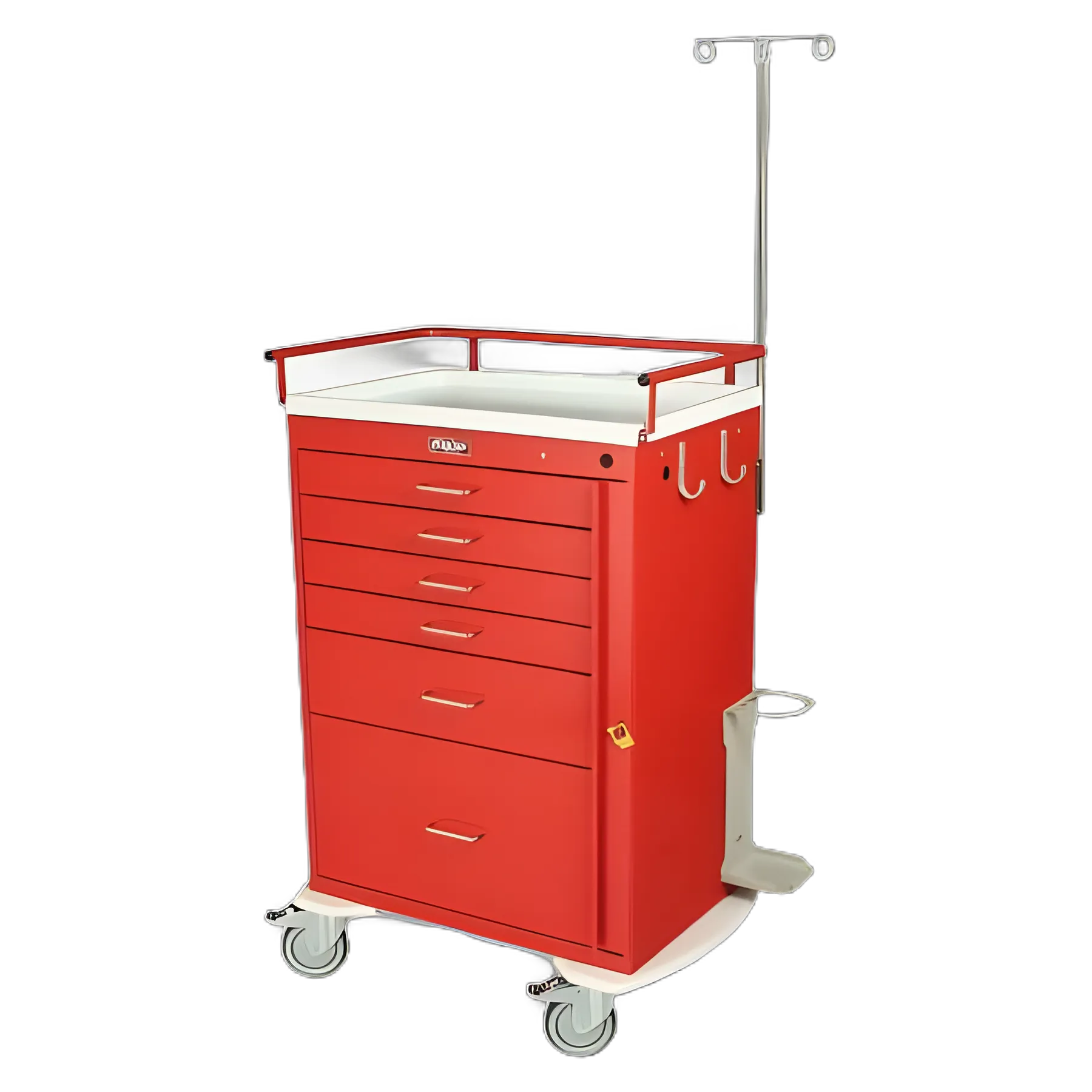 Emergency Cart Steel 22 X 38 X 44.5 Inch Red 23 X 17 Inch Drawer, Four 3 Inch, One 6 Inch, One 12 Inch