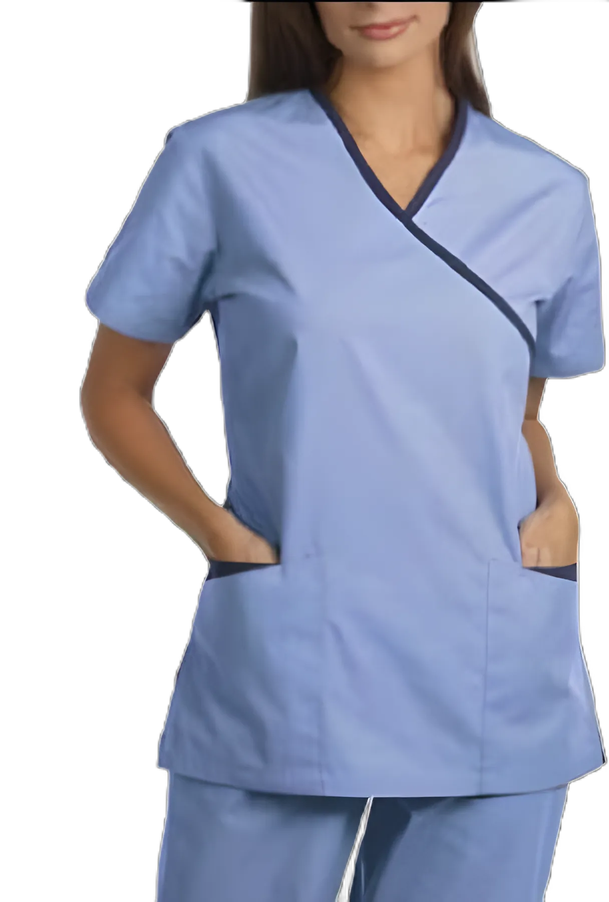 Scrub Shirt Small Ceil Blue / Navy 2 Pockets Short Set-In Sleeve Female - 7002-S