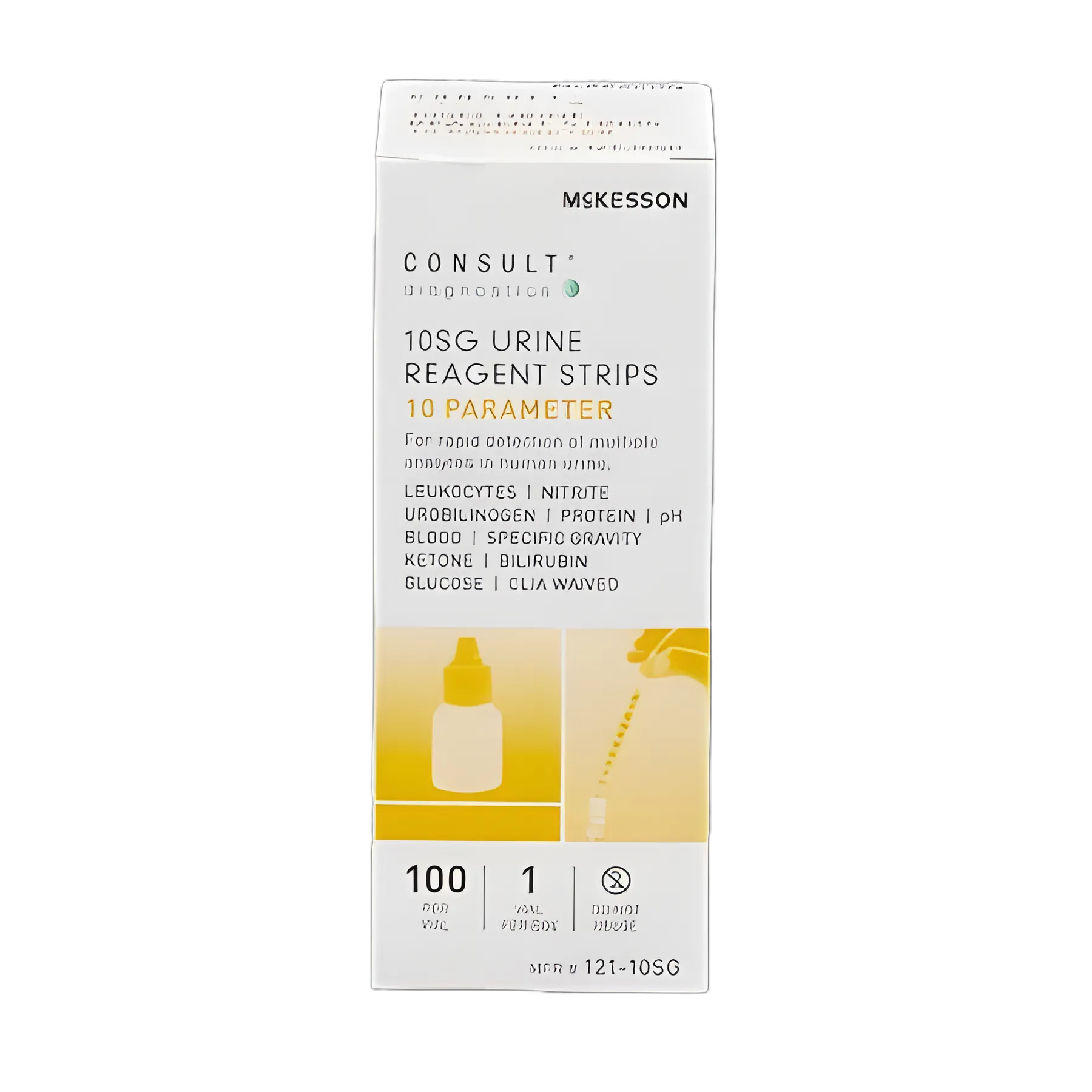 Urinalysis Reagent McKesson Consult™ Bilirubin, Blood, Glucose, Ketone, Leukocytes, Nitrite, pH, Protein, Specific Gravity, Urobilinogen For McKesson 120 / McKesson CONSULT U120 Ultra Urine Analyzer (MFR # 121-120 / 121-U120)