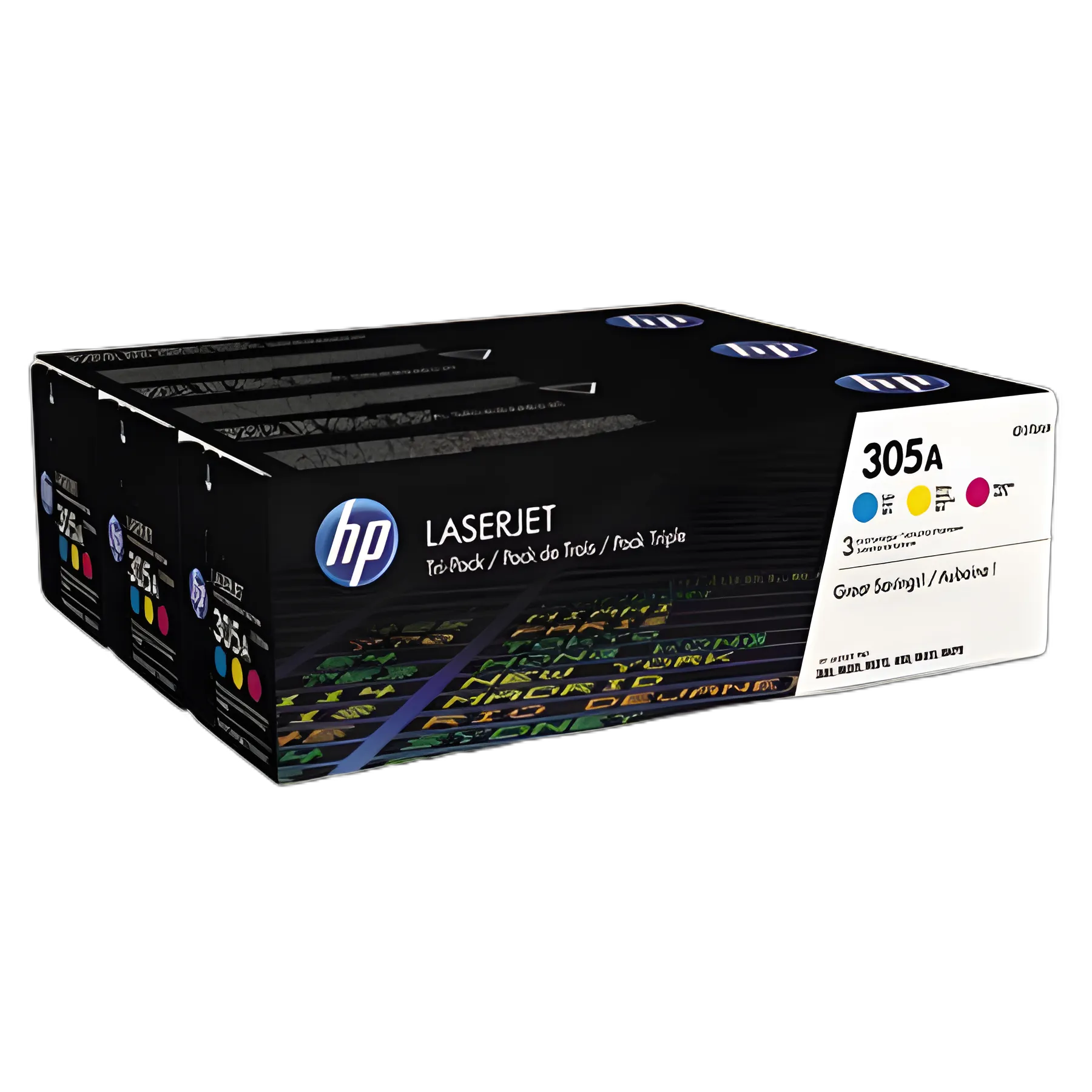 HP 305A, (CF370A-M) 3-Pack Cyan/Magenta/Yellow Original LaserJet Toner Cartridges