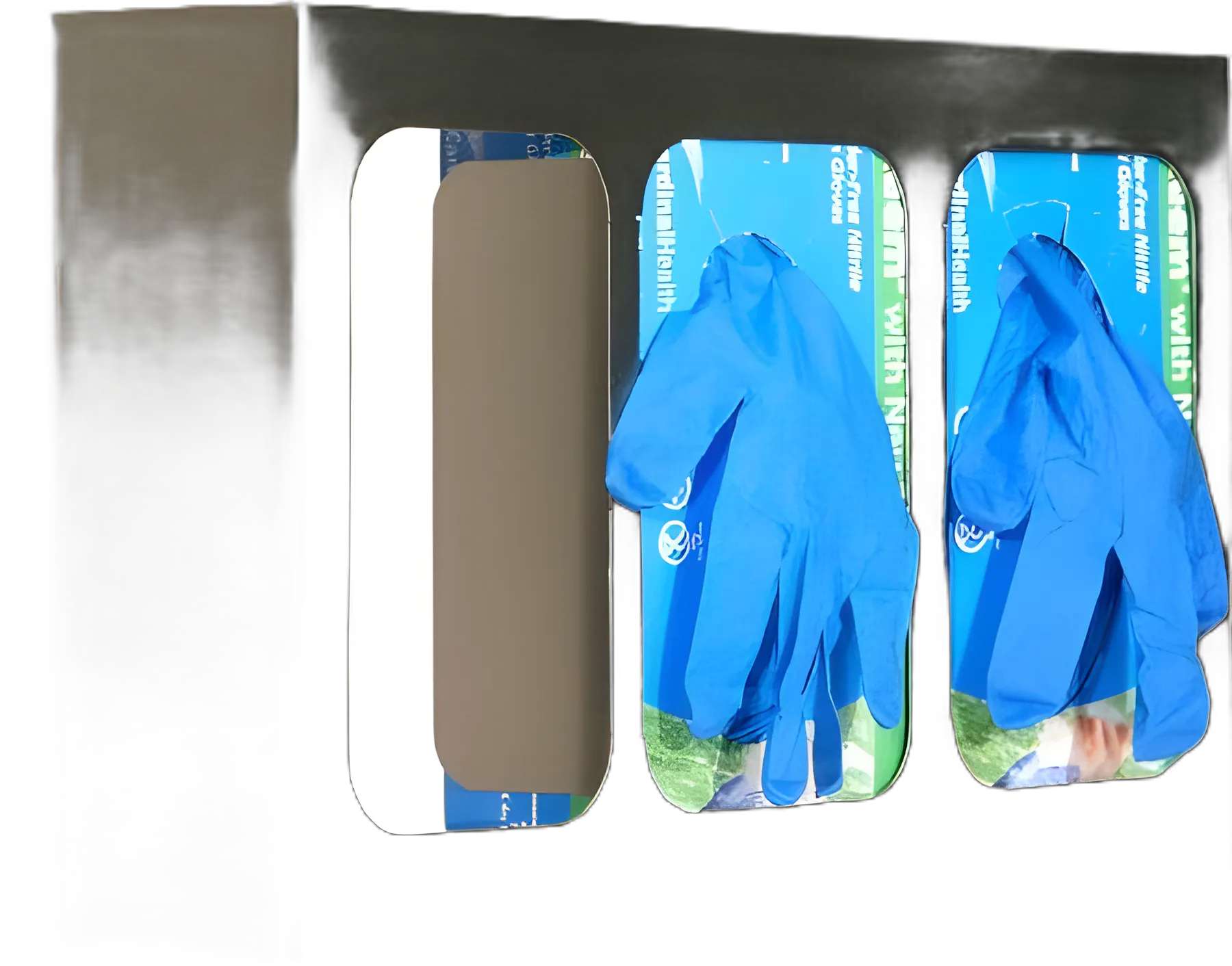 Glove Box Holder Triple with Dividers Horizontal or Vertical Mounted 3-Box Capacity Silver 3-3/4 X 10 X 15-3/4 Inch Steel