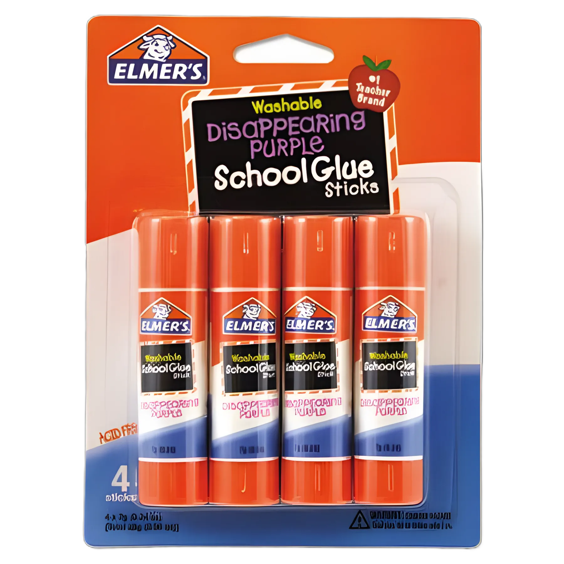 Washable School Glue Sticks, 0.24 oz, Applies Purple, Dries Clear, 4/Pack