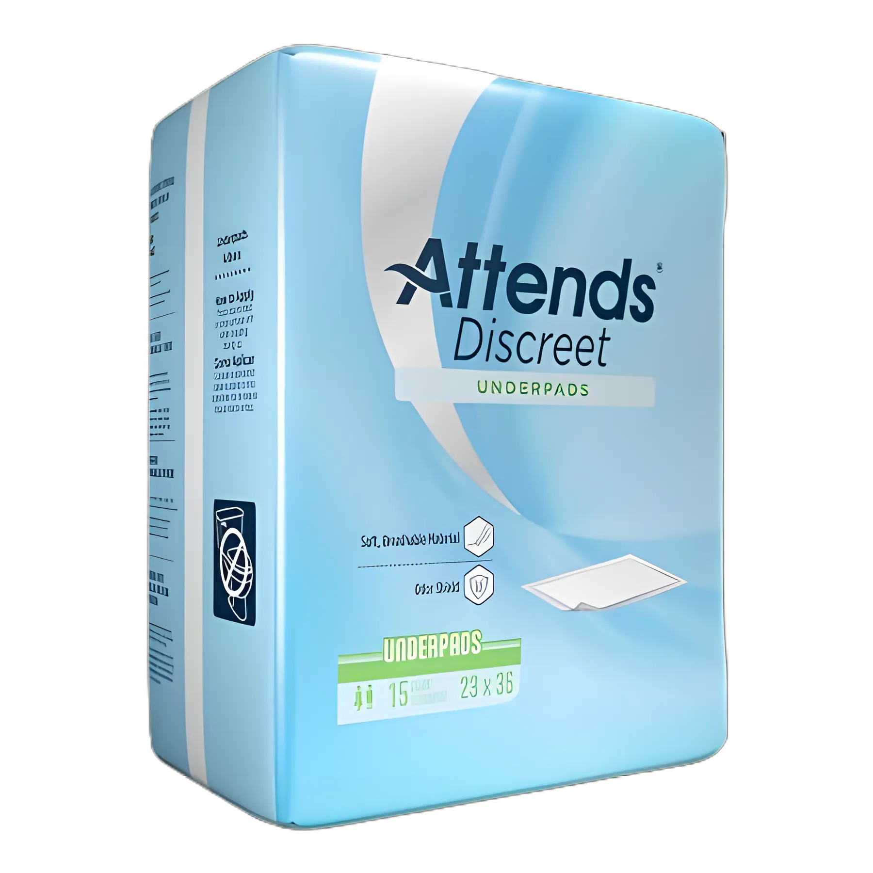 Disposable Underpad Attends® Discreet 23 X 36 Inch Polymer Light Absorbency