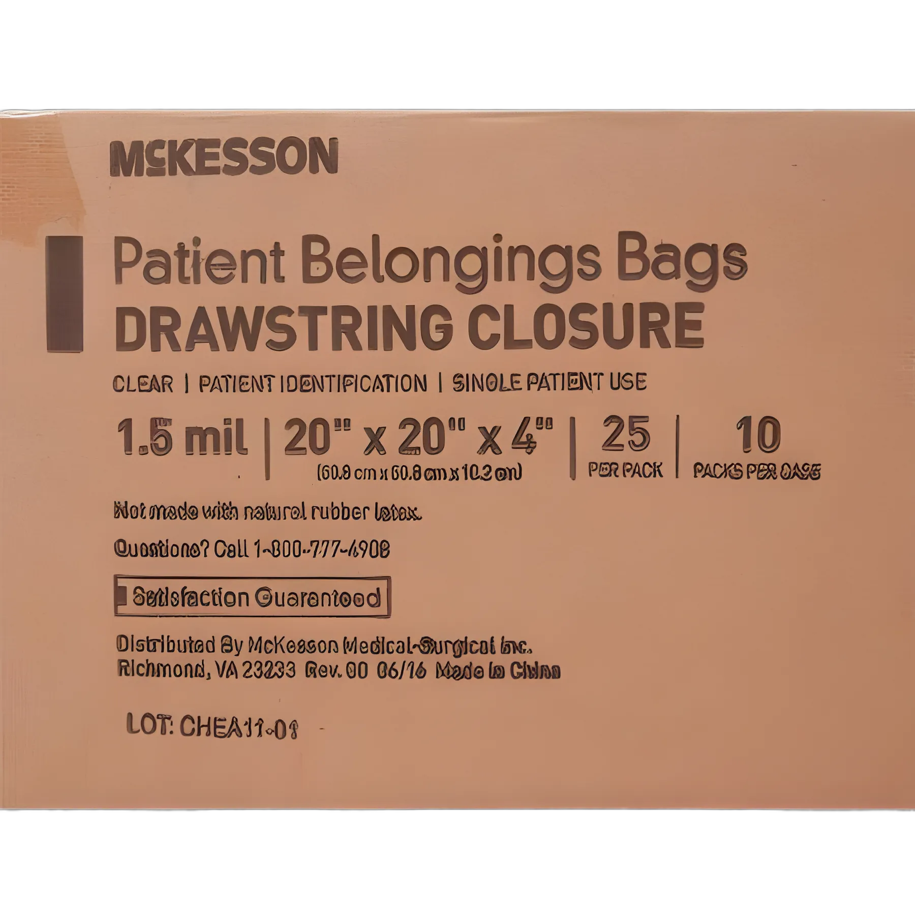 Patient Belongings Bag McKesson 4 X 20 X 20 Inch Polyethylene Drawstring Closure Clear