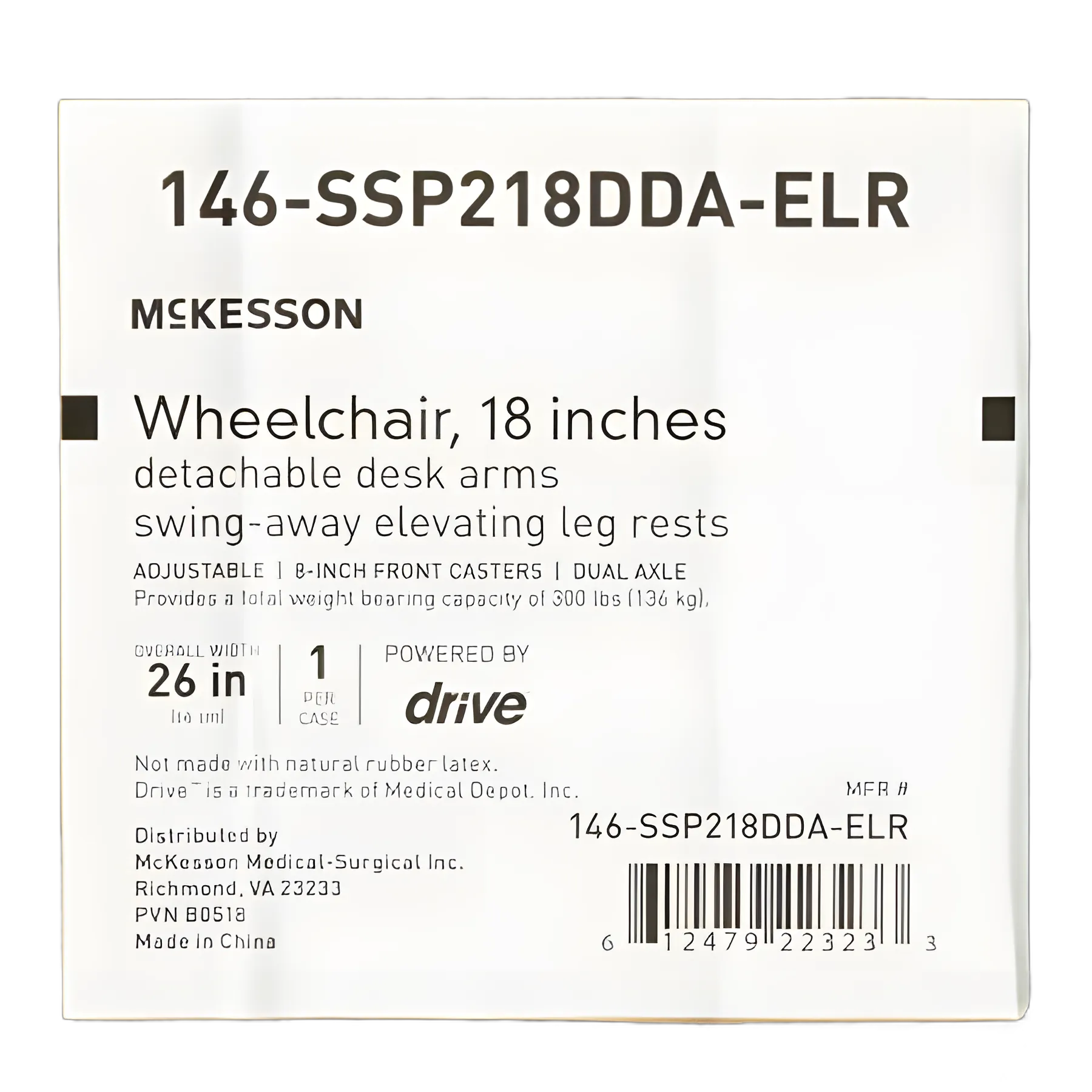 McKesson 18" Dual Axle Wheelchair w/ Elevating Leg Rests