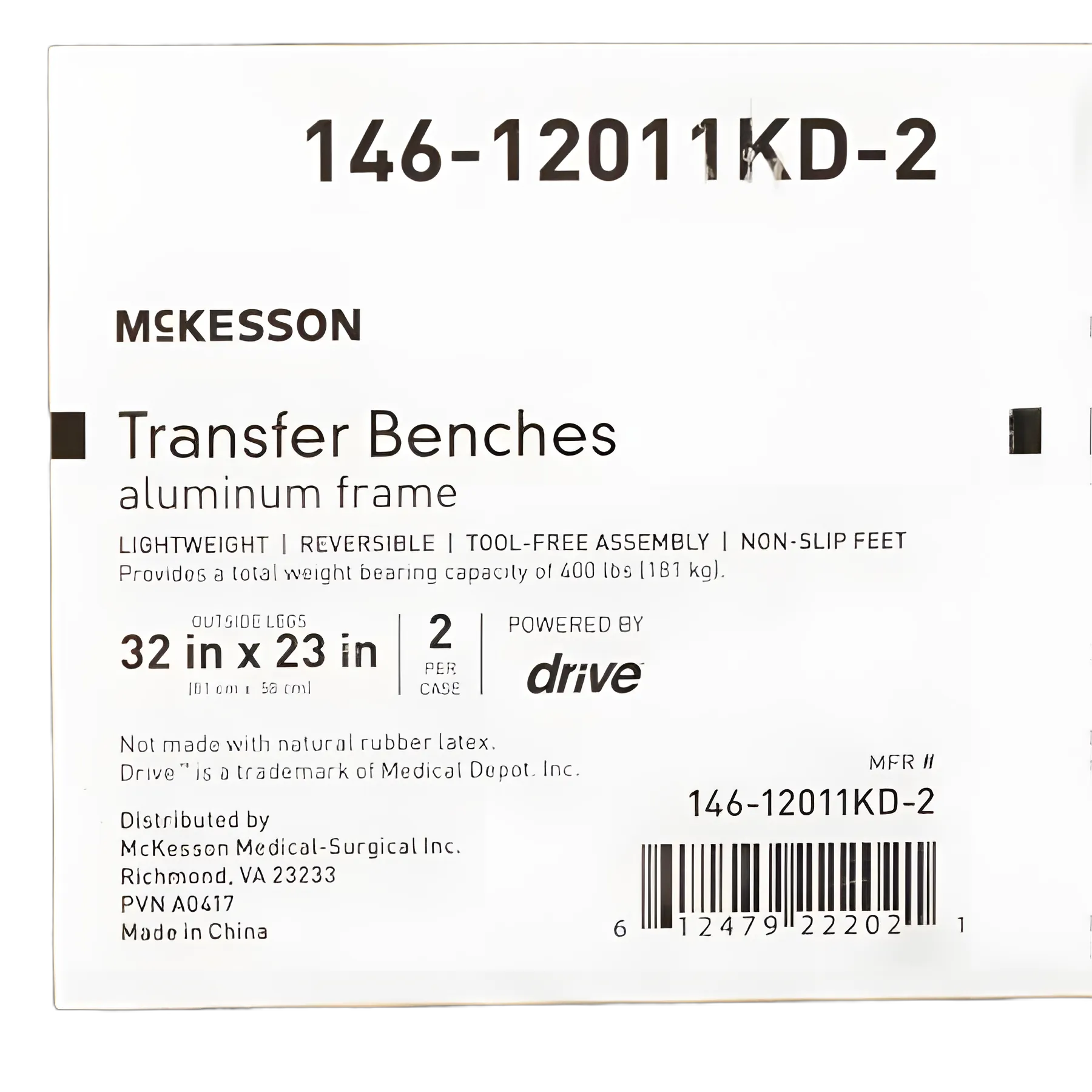 McKesson Adjustable Bath Transfer Bench - 400 lbs Capacity