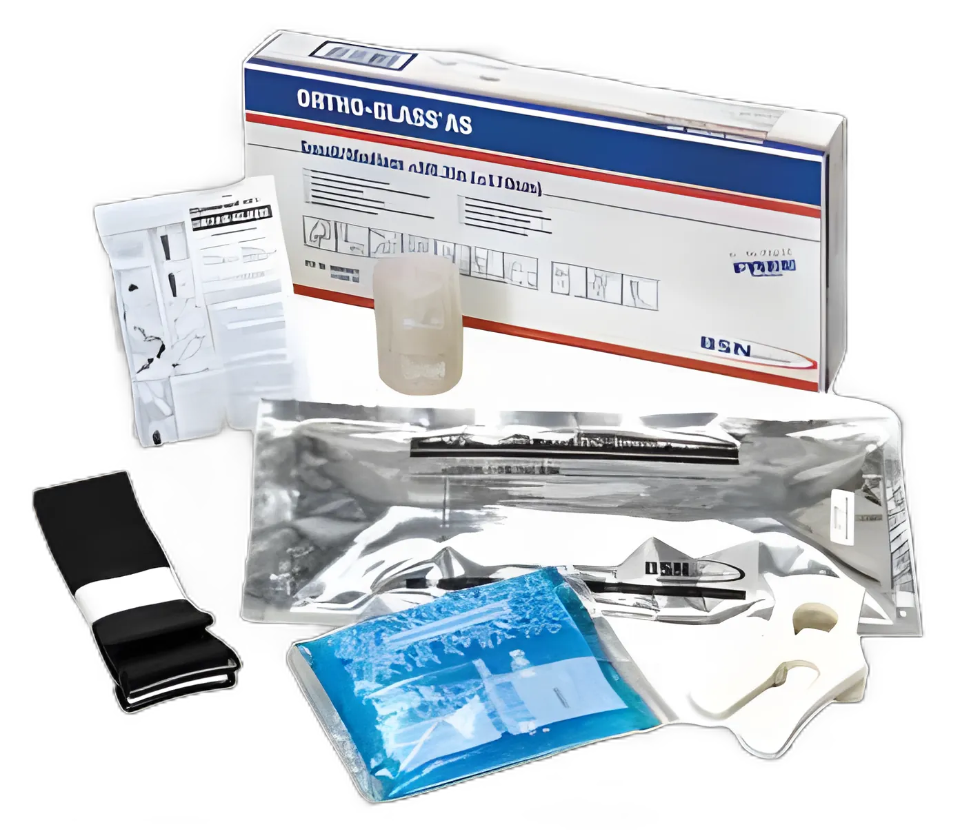Ankle Sprain Management Kit Ortho-Glass® AS Includes: Small/Medium Custom-moldable Brace, Ice Pack, Elastic Bandage, U-shaped Ankle Foam Cushions, Rehab Straps, Instruction Leaflet
