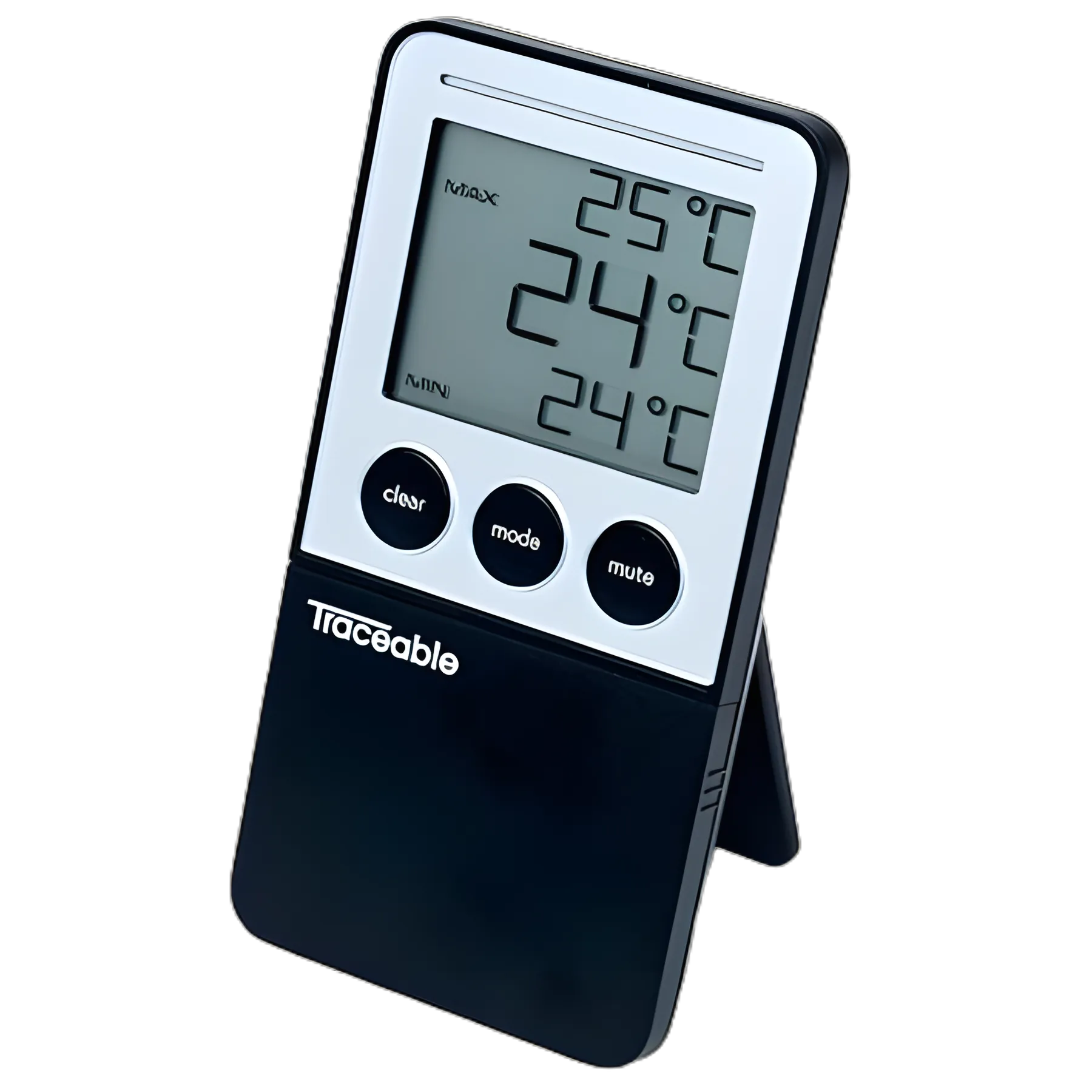 Digital Refrigerator / Freezer Thermometer with Alarm Traceable® Fahrenheit / Celsius -58° to +158°F (-50° to +70°C) Bottle Probe Flip-out Stand / Wall Mount