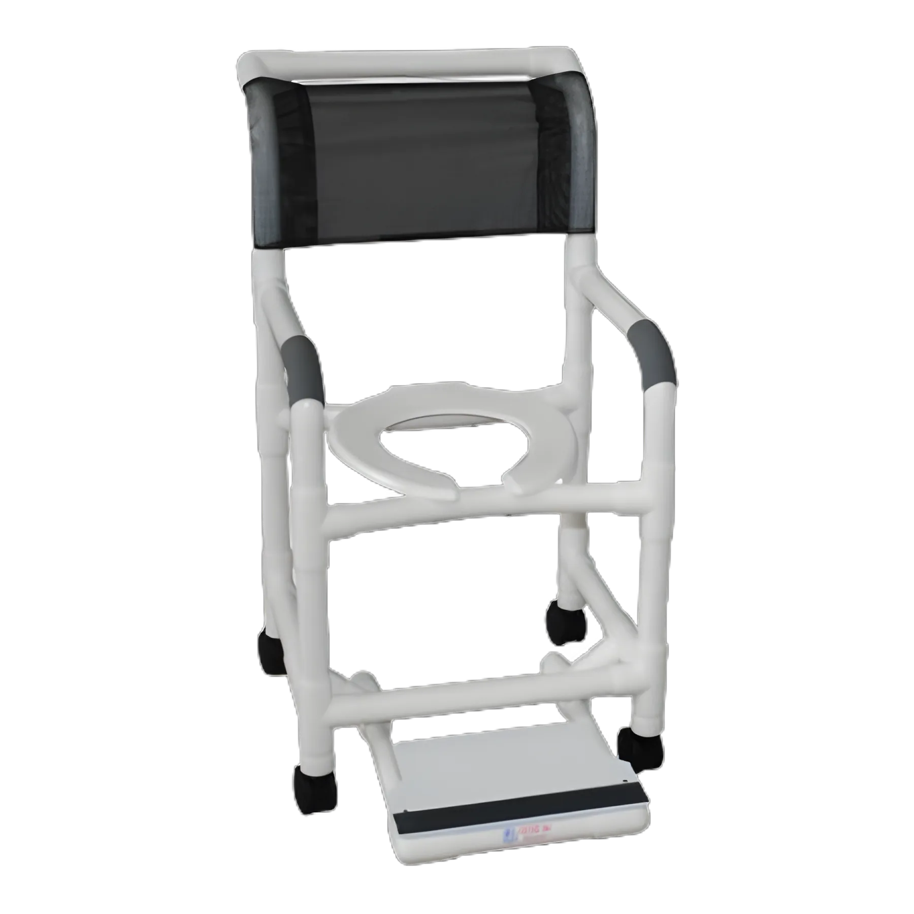 MJM International Shower Chair with Fixed Arms, PVC Frame, Mesh Backrest, and Pushbar
