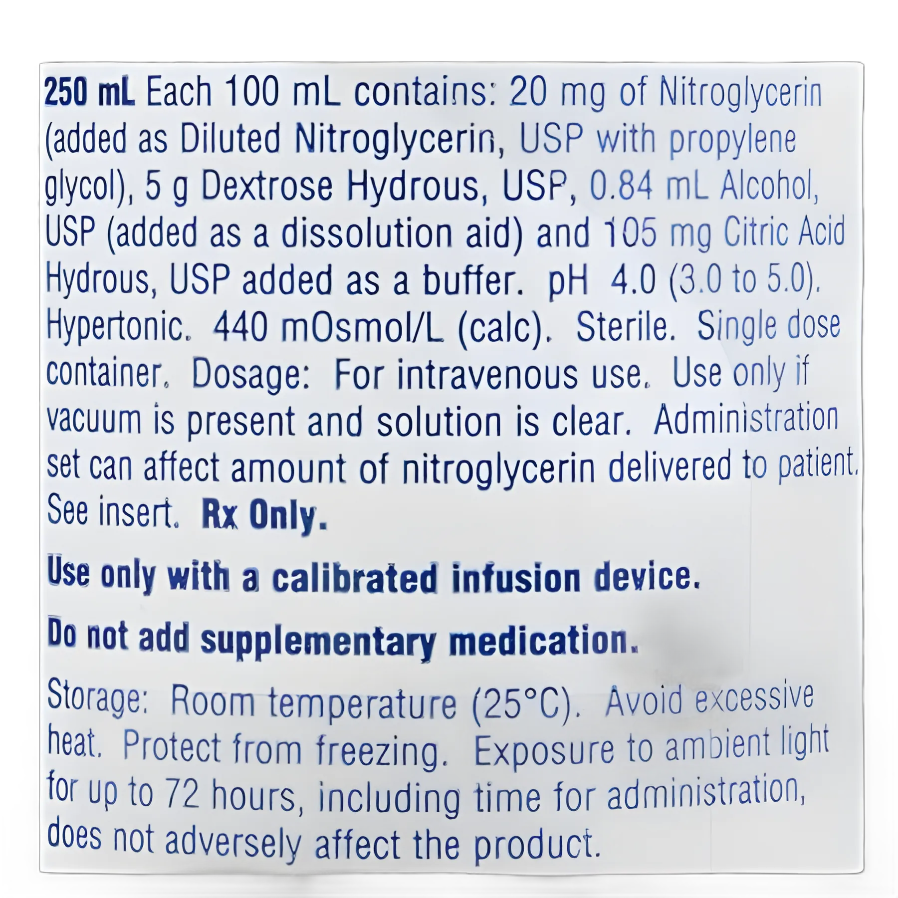 Nitroglycerin / Dextrose 5% 0.2 mg / mL Solution Infusion Bottle 250 mL