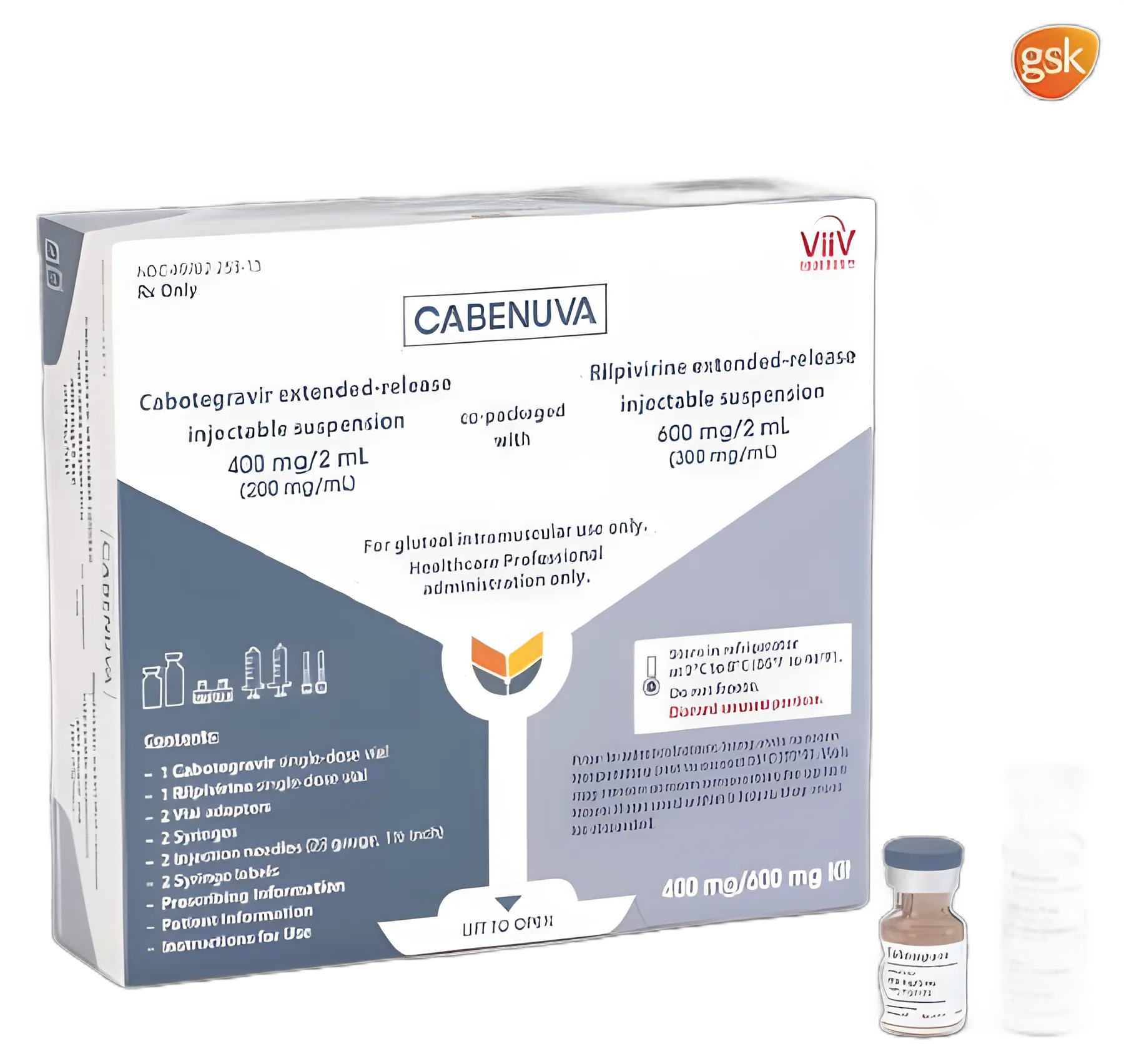 CABENUVA Injection Kit: Cabotegravir / Rilpivirine 400mg-600mg for HIV-1 Treatment