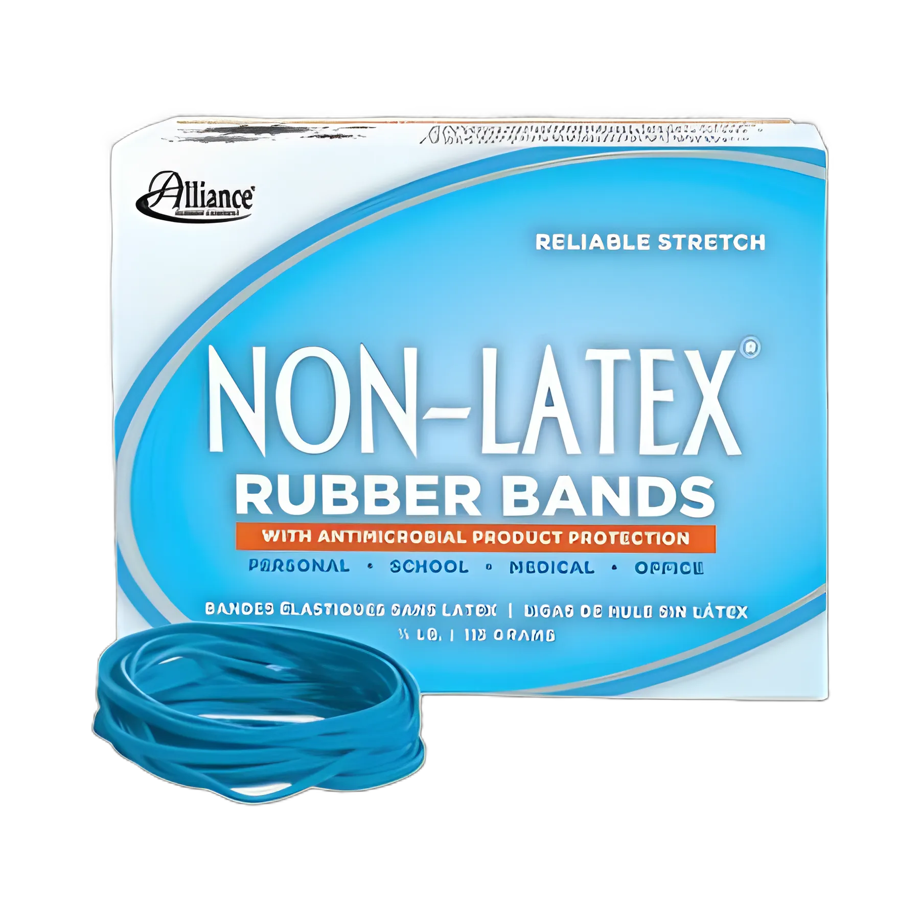 Antimicrobial Non-Latex Rubber Bands, Size 33, 0.04" Gauge, Cyan Blue, 4 oz Box, 180/Box