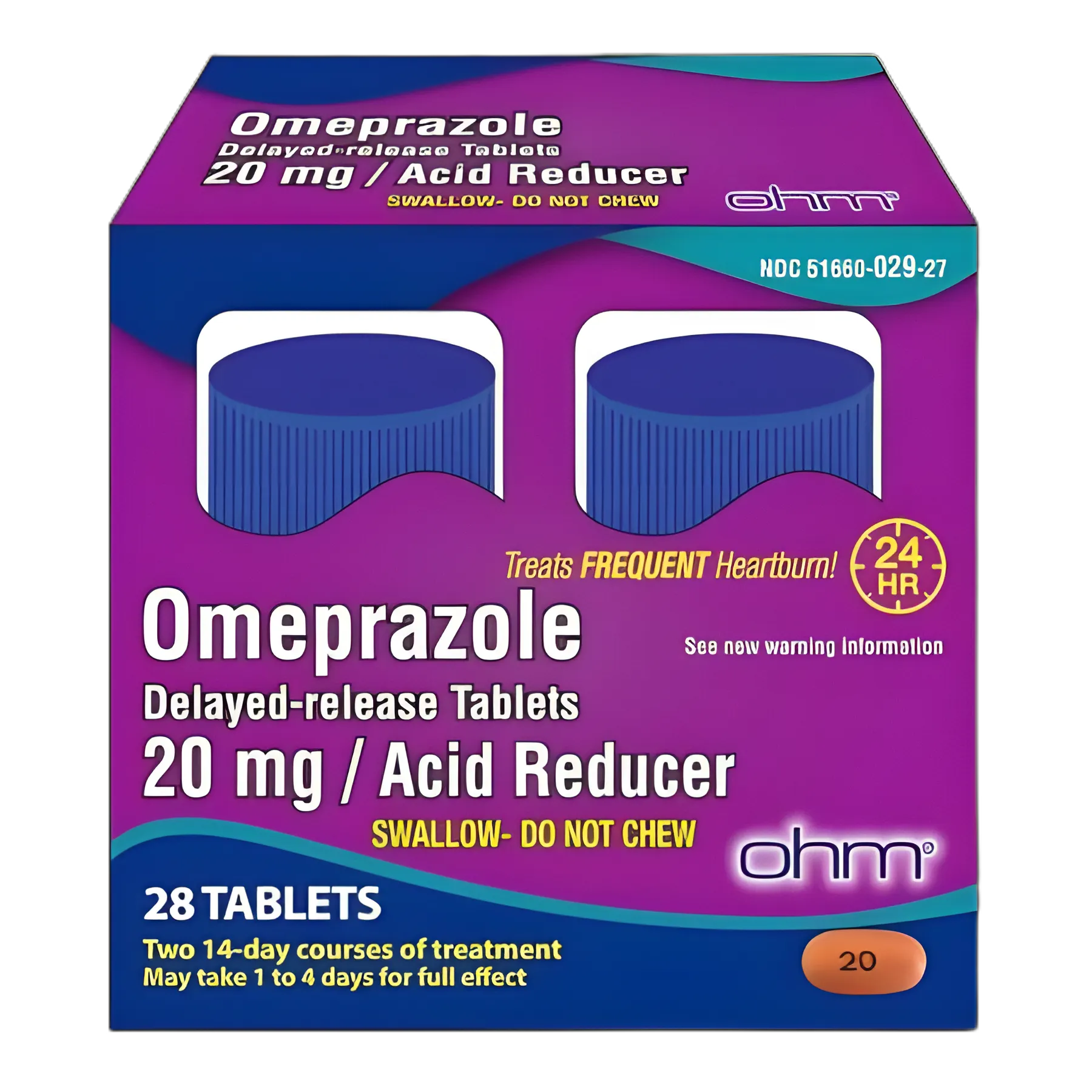 Omeprazole 20 mg Tablet Bottle by Ohm Labs - 28 Count for Acid Reflux & Heartburn Relief