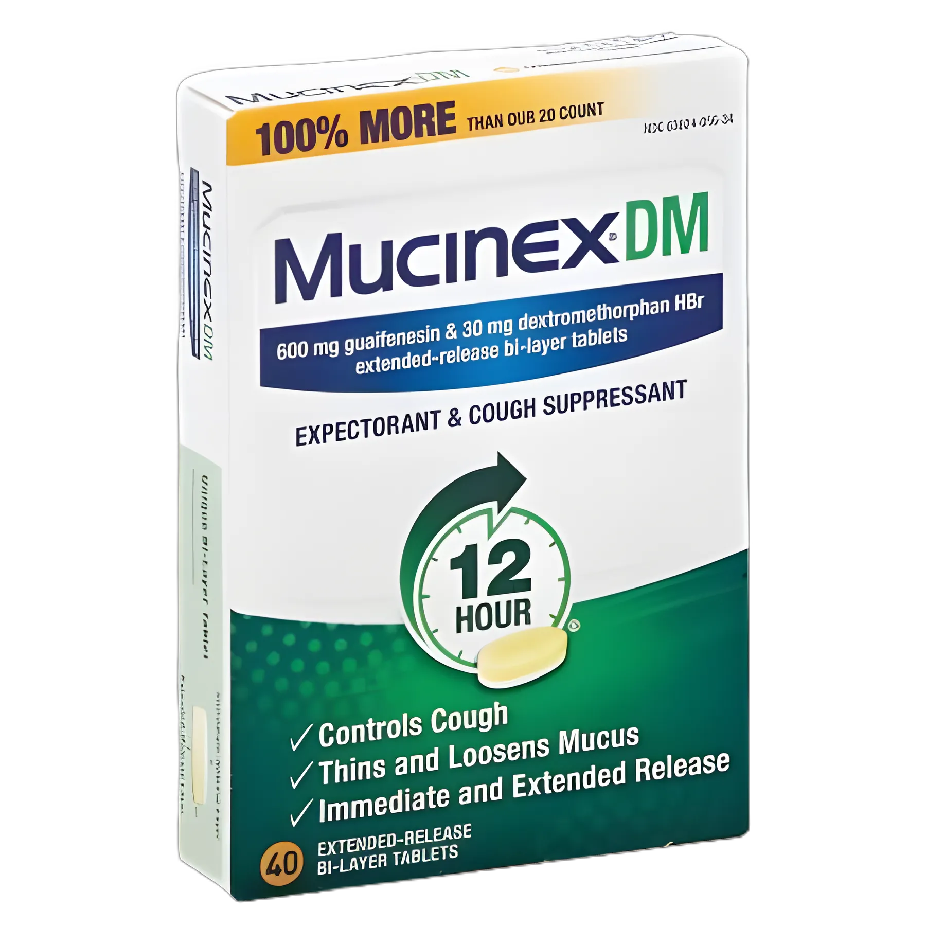 Cold and Cough Relief Mucinex® DM 600 mg - 30 mg Strength Tablet 40 per Bottle