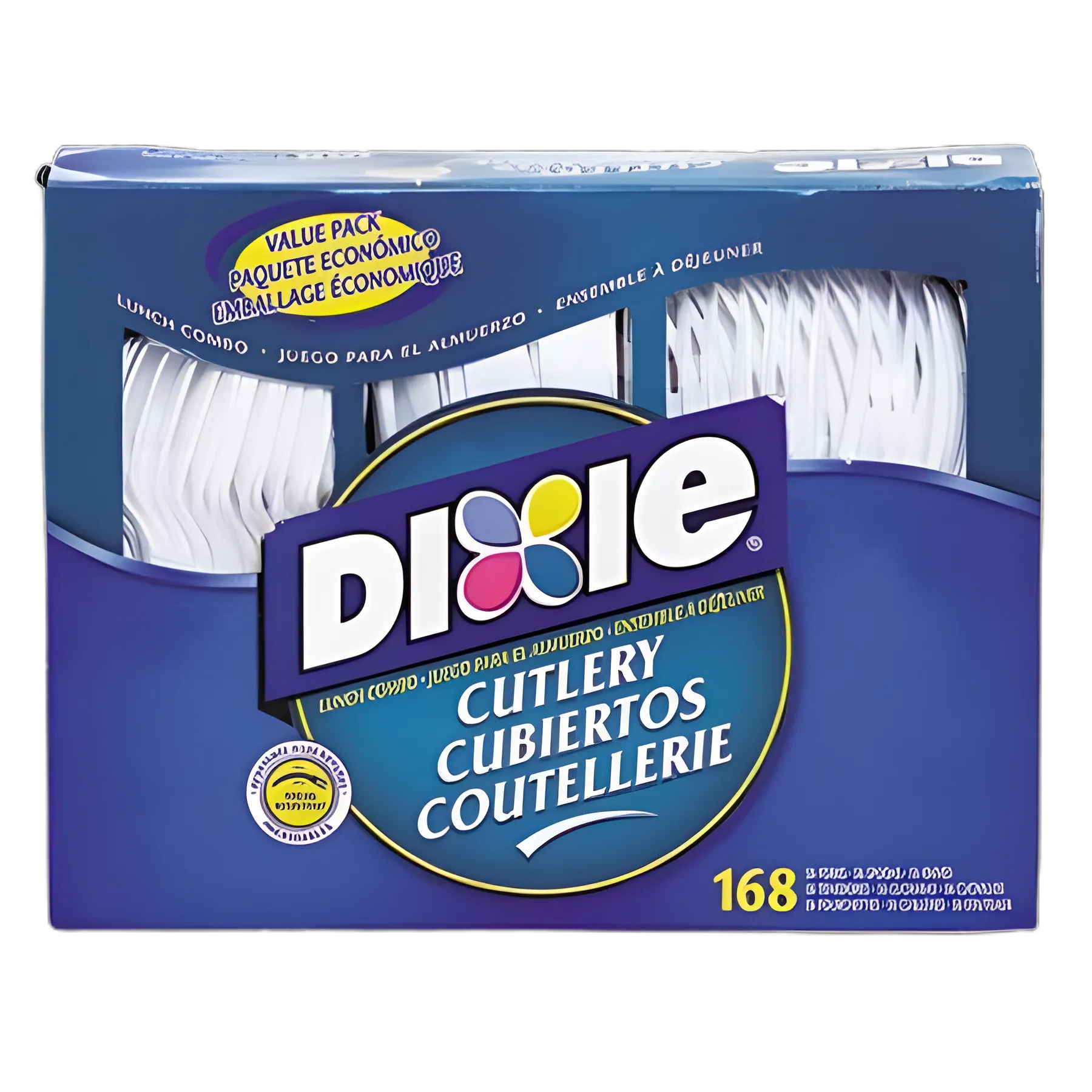 Combo Pack, Tray with White Plastic Utensils, 56 Forks, 56 Knives, 56 Spoons