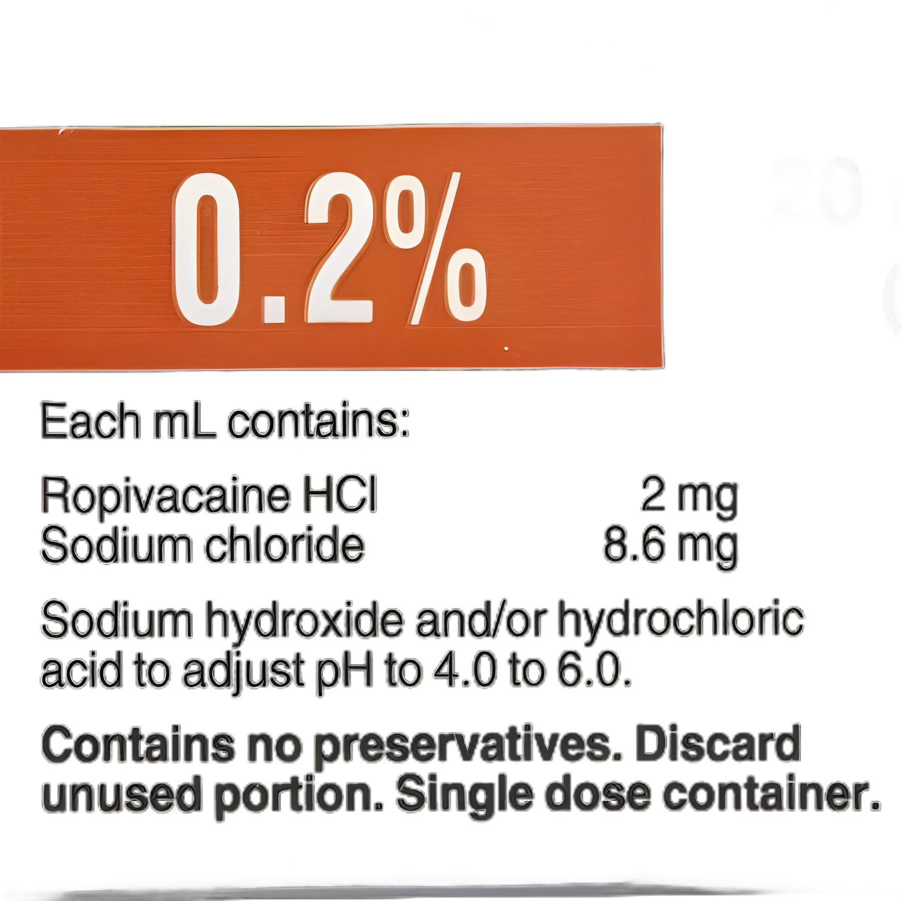 Naropin® Ropivacaine HCl, Preservative Free 0.2%, 2 mg / mL Injection Single-Dose Vial 10 mL