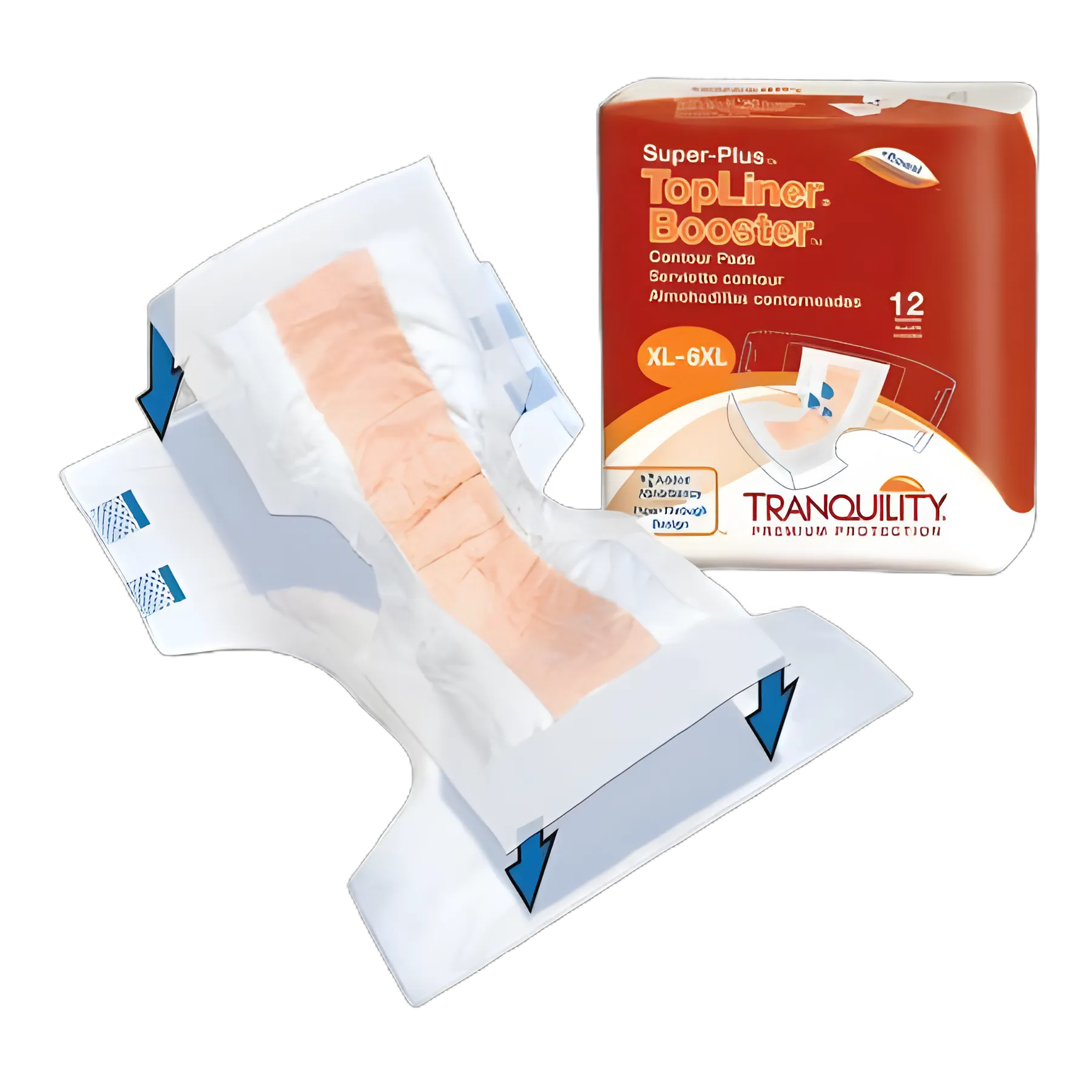 Booster Pad Tranquility® Top Liner® Contour 14 X 32 Inch Heavy Absorbency Superabsorbant Core One Size Fits Most