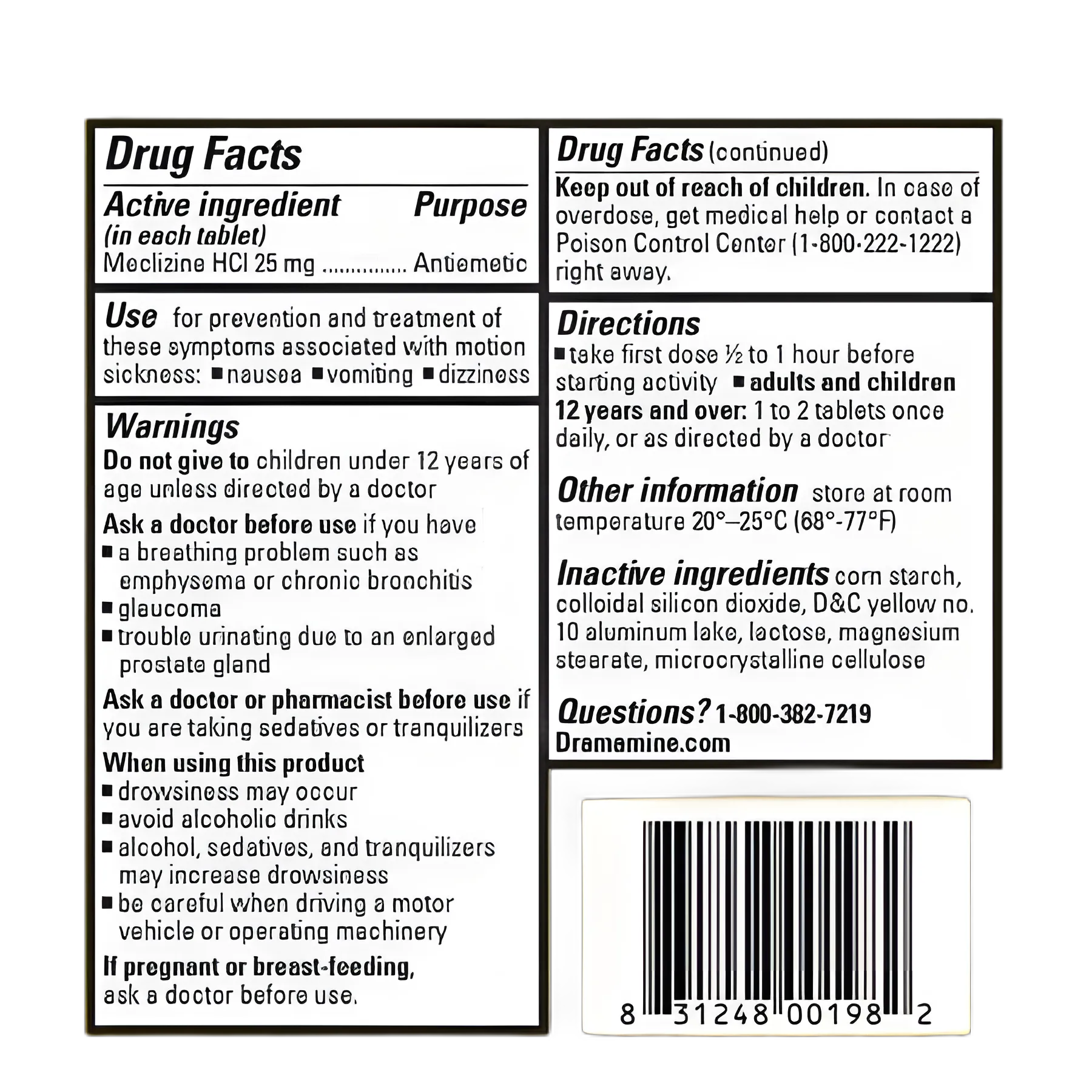 Nausea Relief Dramamine® Motion Sickness All Day Less Drowsy 25 mg Strength Tablet 8 Per Box