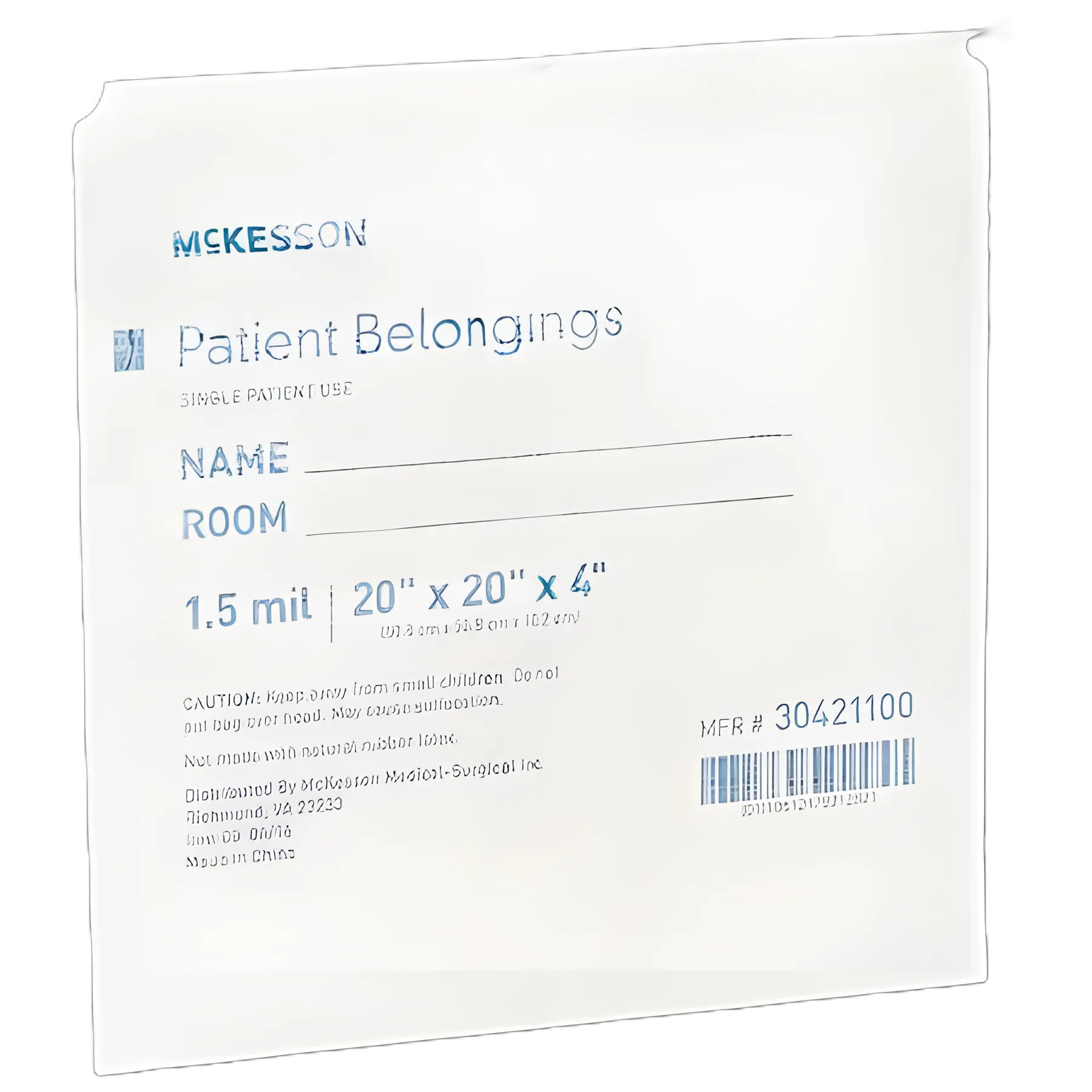 Patient Belongings Bag McKesson 4 X 20 X 20 Inch Polyethylene Drawstring Closure White