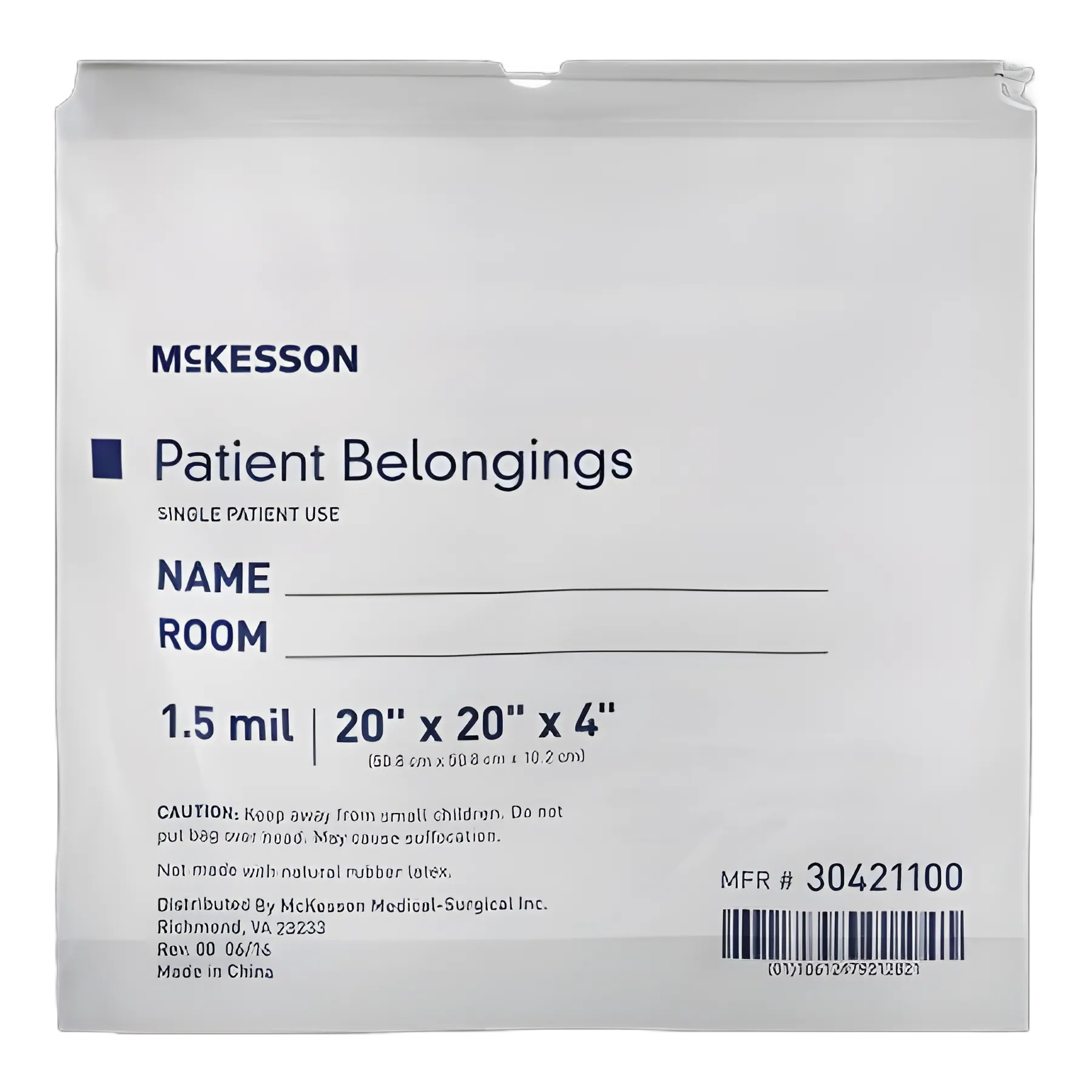 Patient Belongings Bag McKesson 4 X 20 X 20 Inch Polyethylene Drawstring Closure White