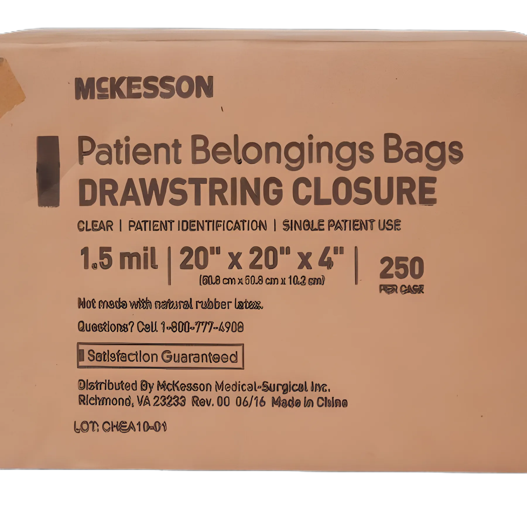 Patient Belongings Bag McKesson 4 X 20 X 20 Inch Polyethylene Drawstring Closure White