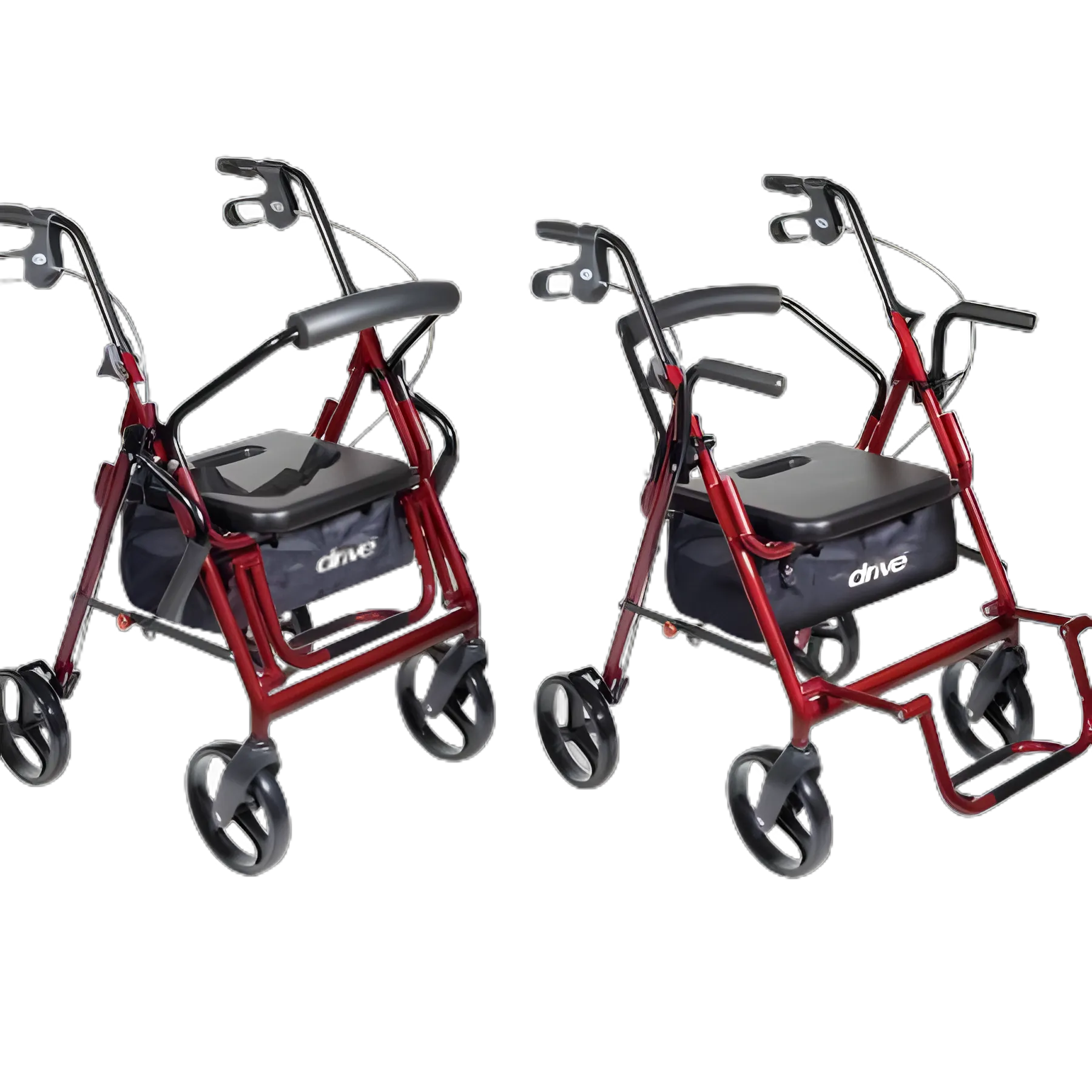 4 Wheel Rollator / Transport Chair drive™ Duet Burgundy Adjustable Height / Transport / Folding Aluminum Frame