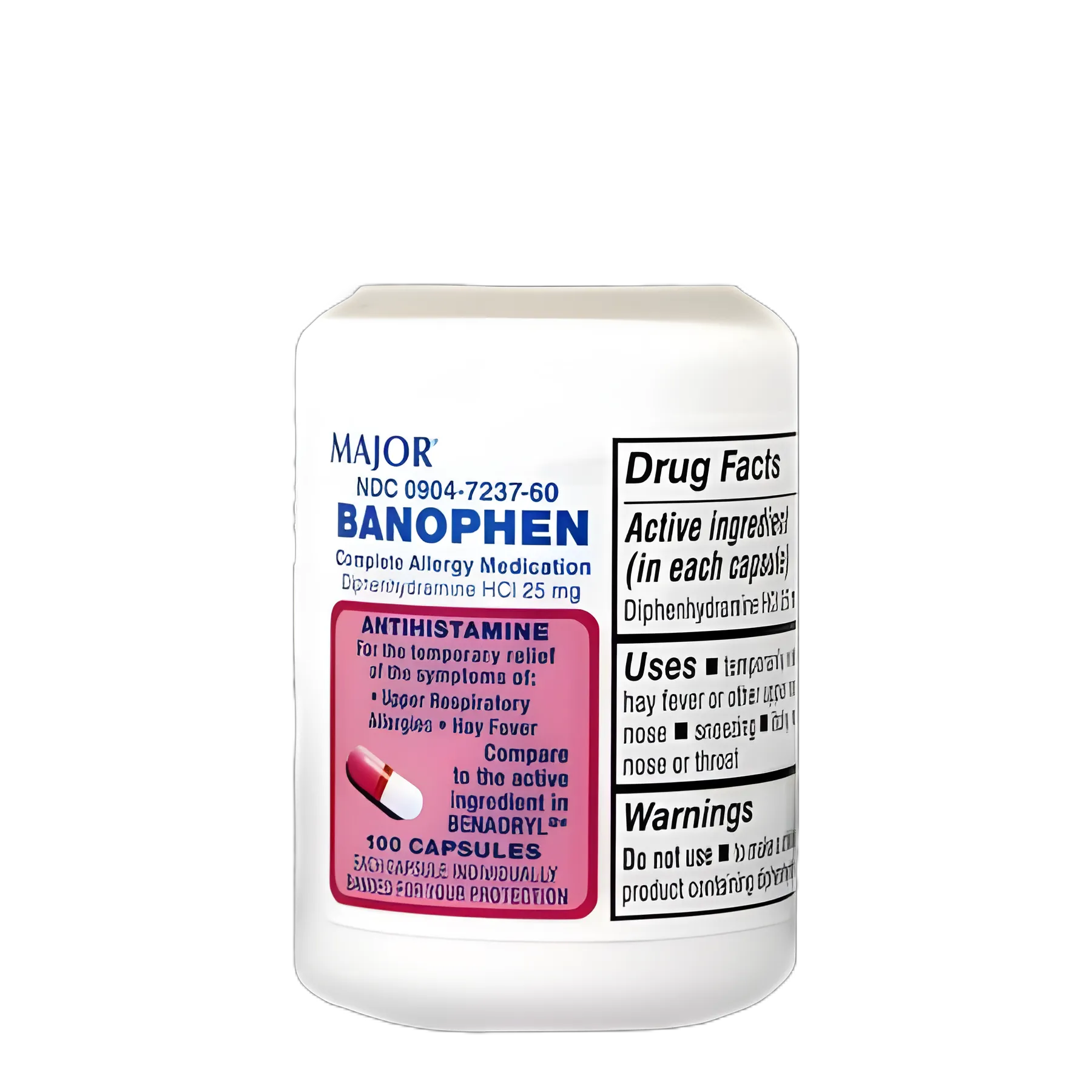 Allergy Relief 25 mg Strength Capsule 100 per Bottle