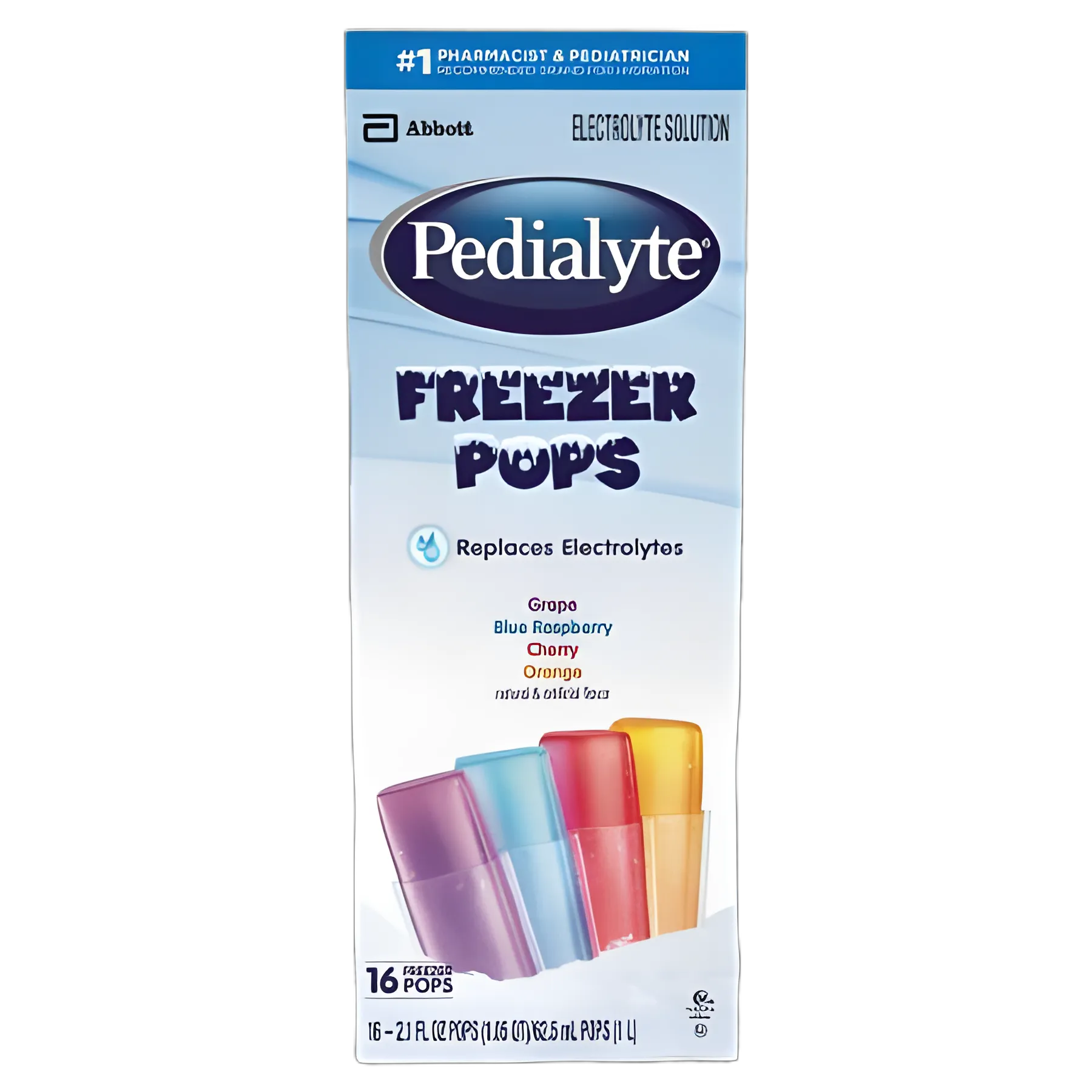 Oral Electrolyte Solution Pedialyte® Freezer Pops Grape / Blue Raspberry / Cherry / Orange Flavor 2.1 oz. Electrolyte - 62605