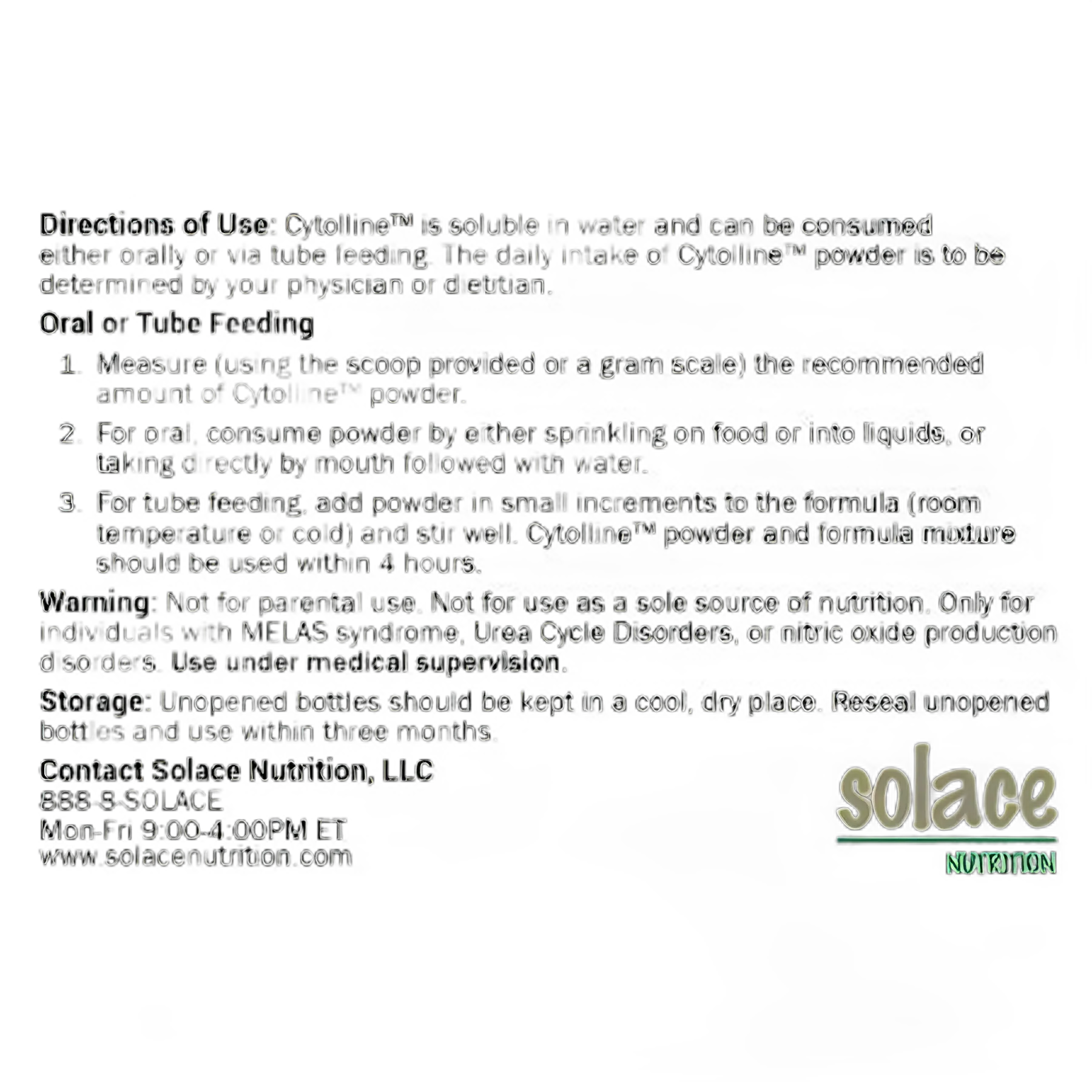 Cytolline® Unflavored L-Citrulline Powder 275g - Dietary Management for MELAS & Urea Cycle Disorders