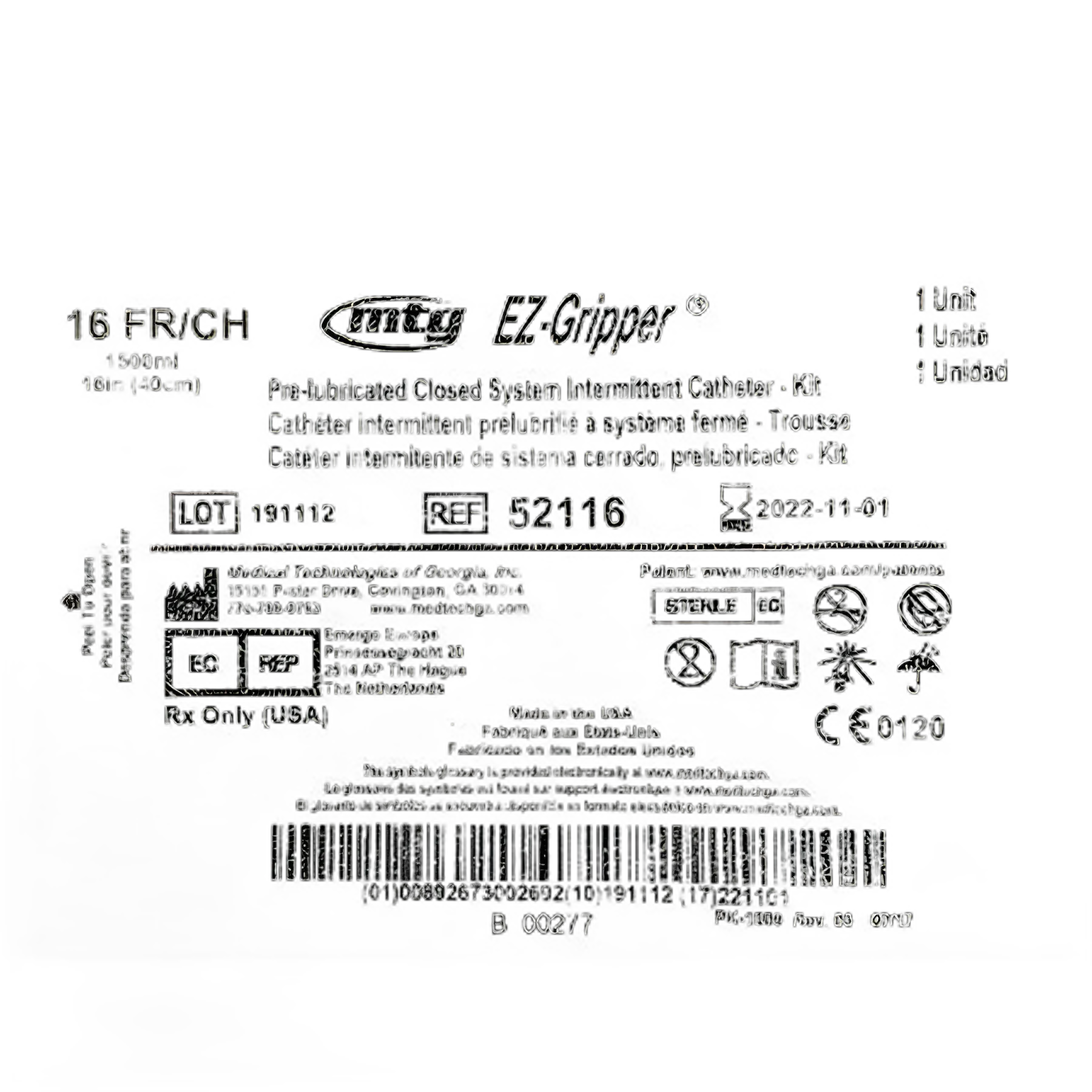 Intermittent Catheter Tray MTG EZ-Gripper® Firm 16 Fr. Without Balloon Vinyl