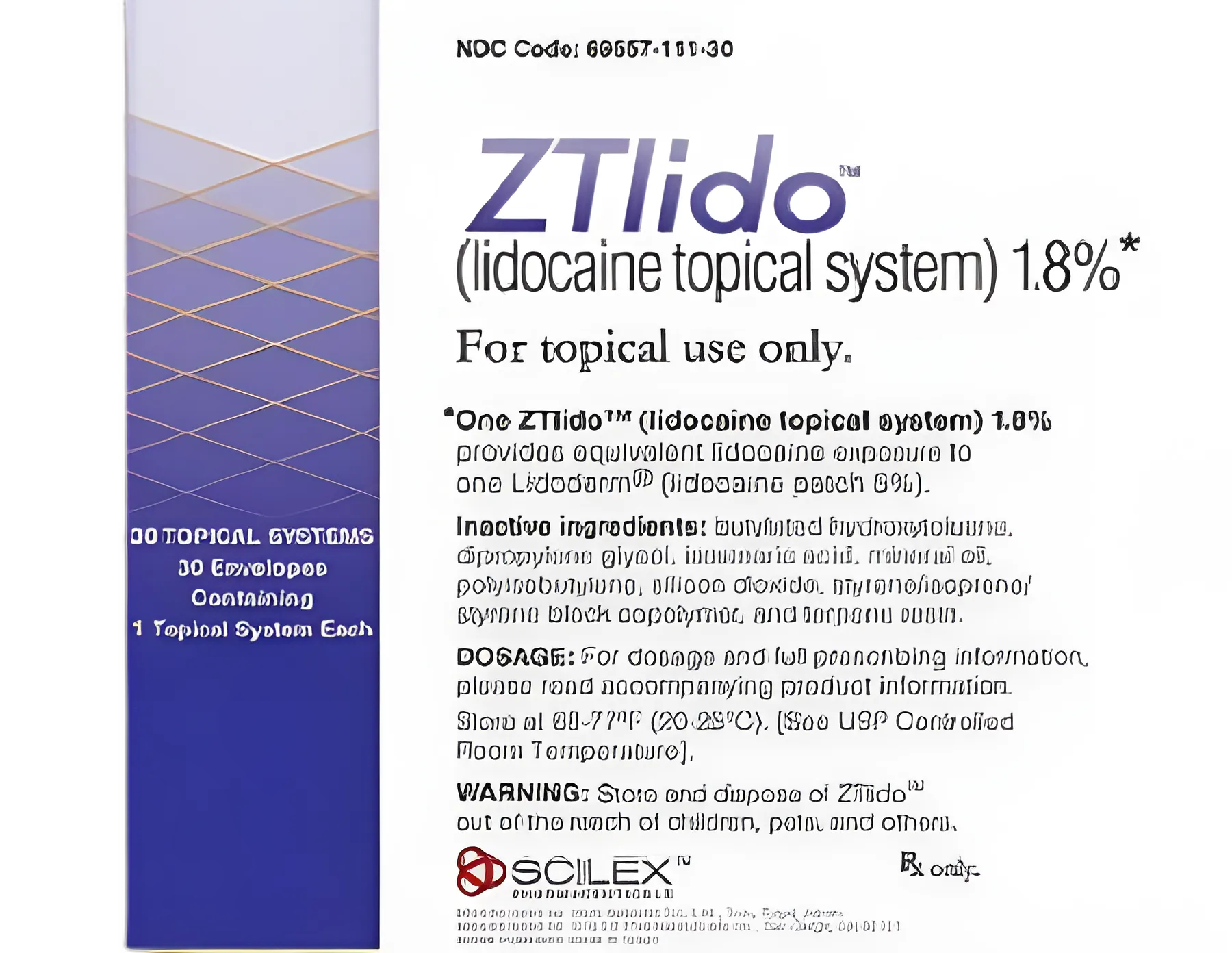 Ztlido Lidocaine 1.8% Patch for Pain Relief - 30 Topical Systems