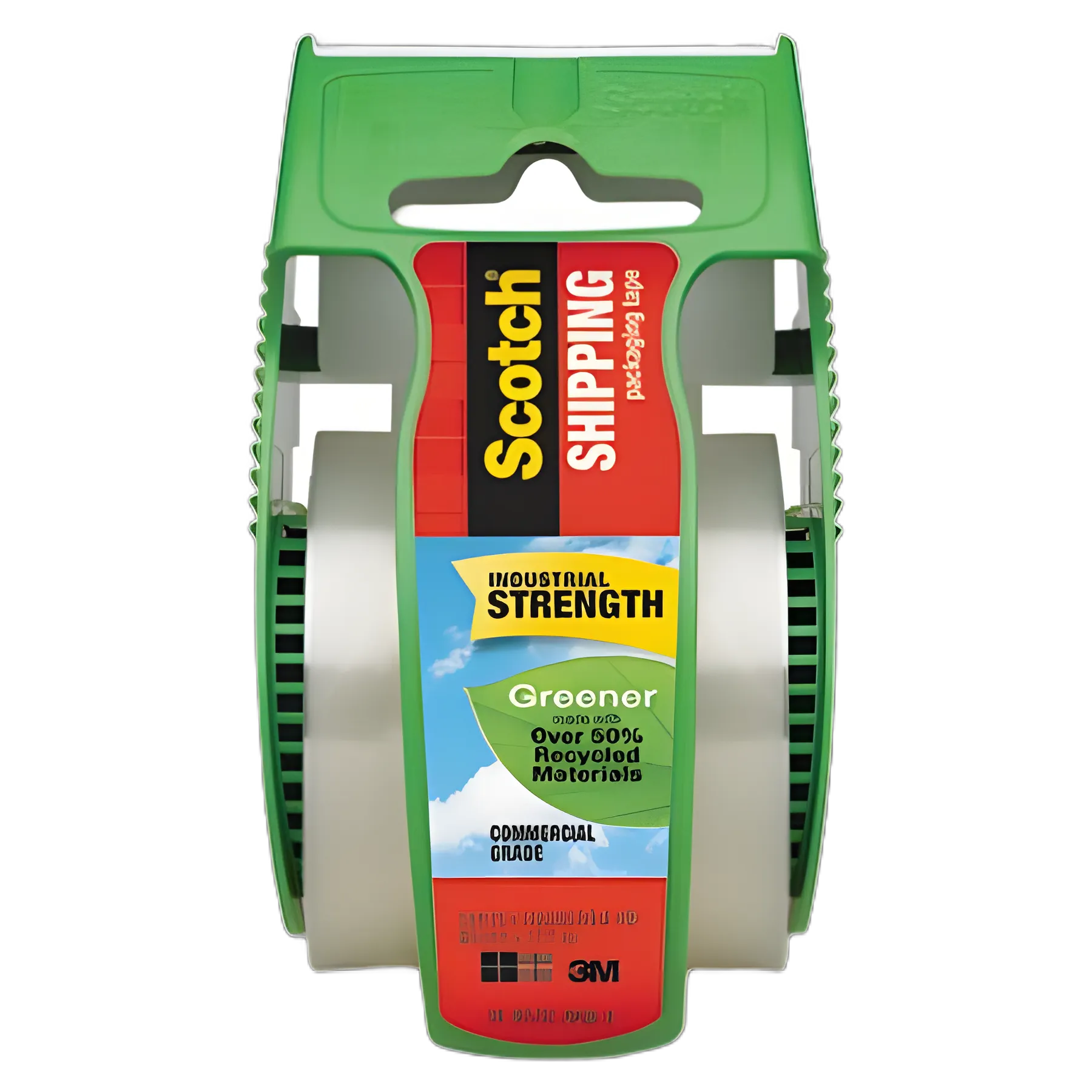 Greener Commercial Grade Packaging Tape with Dispenser, 1.5" Core, 1.88" x 58.33 ft, Clear