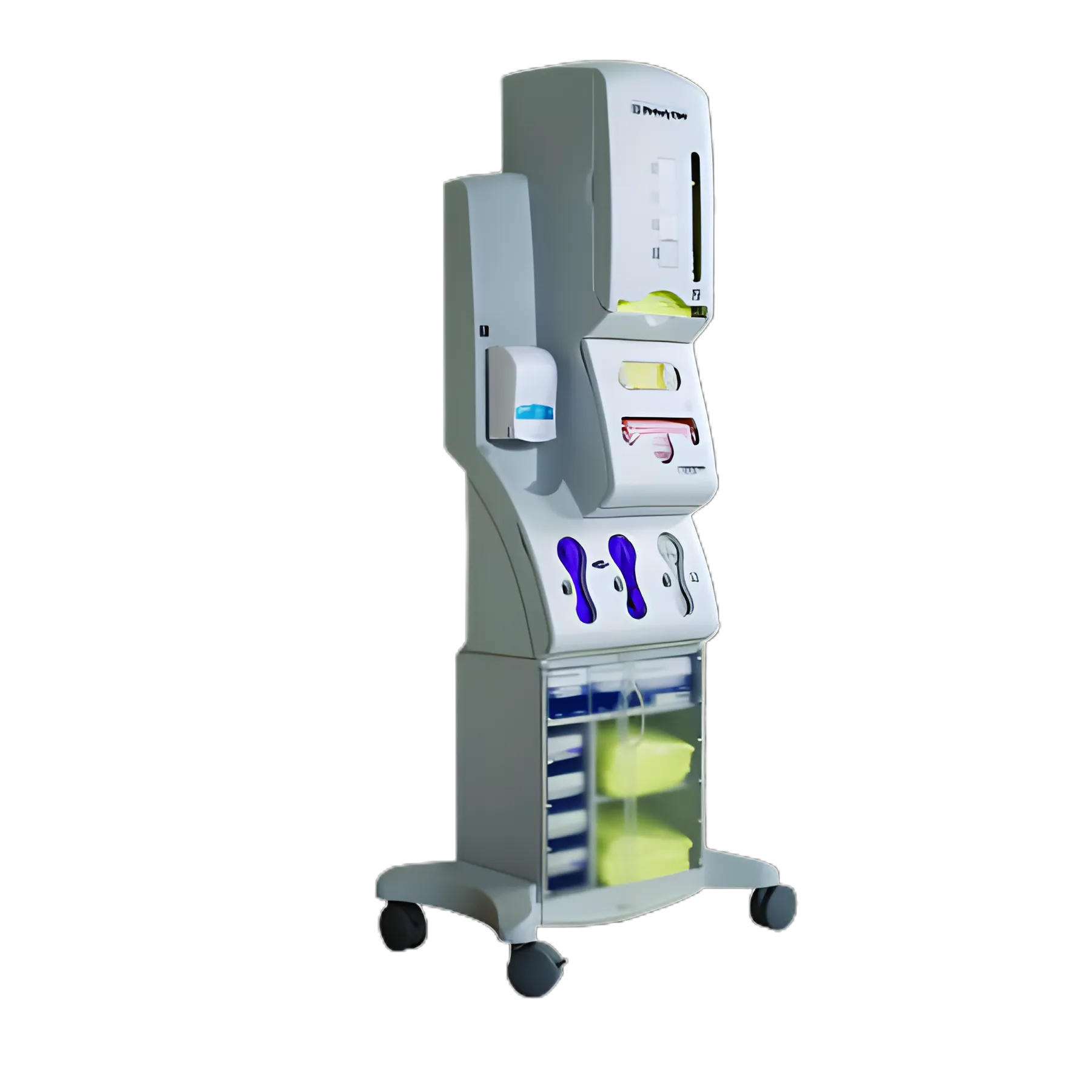 PPE Dispenser Rolling Stand White 19.6 X 17.3 X 50-1/2 Inch Powder-Coated Steel