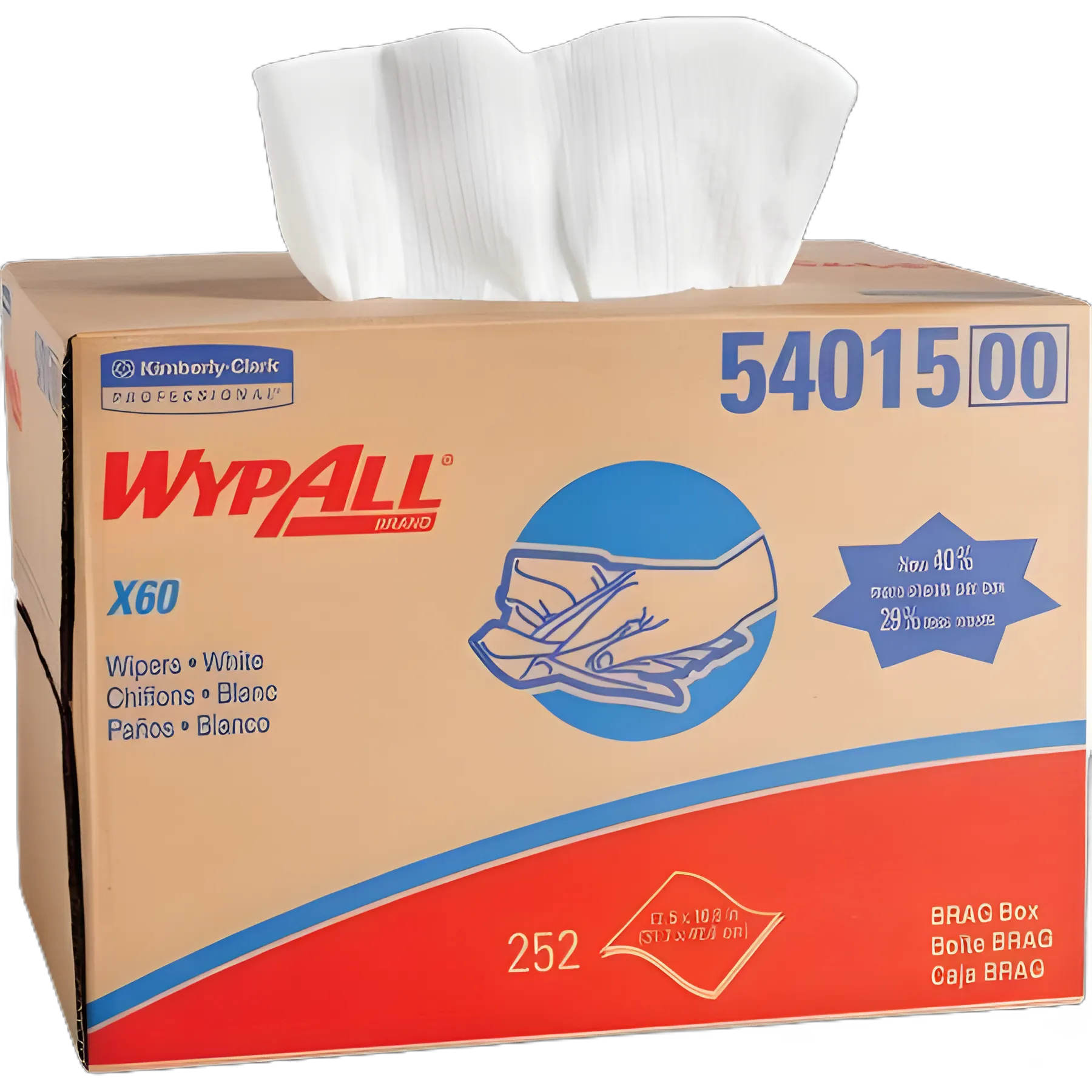 WypAll X60 NonSterile Hydroknit Fabric Task Wipes, 12-1/2 X 16-4/5 Inch, White, Disposable