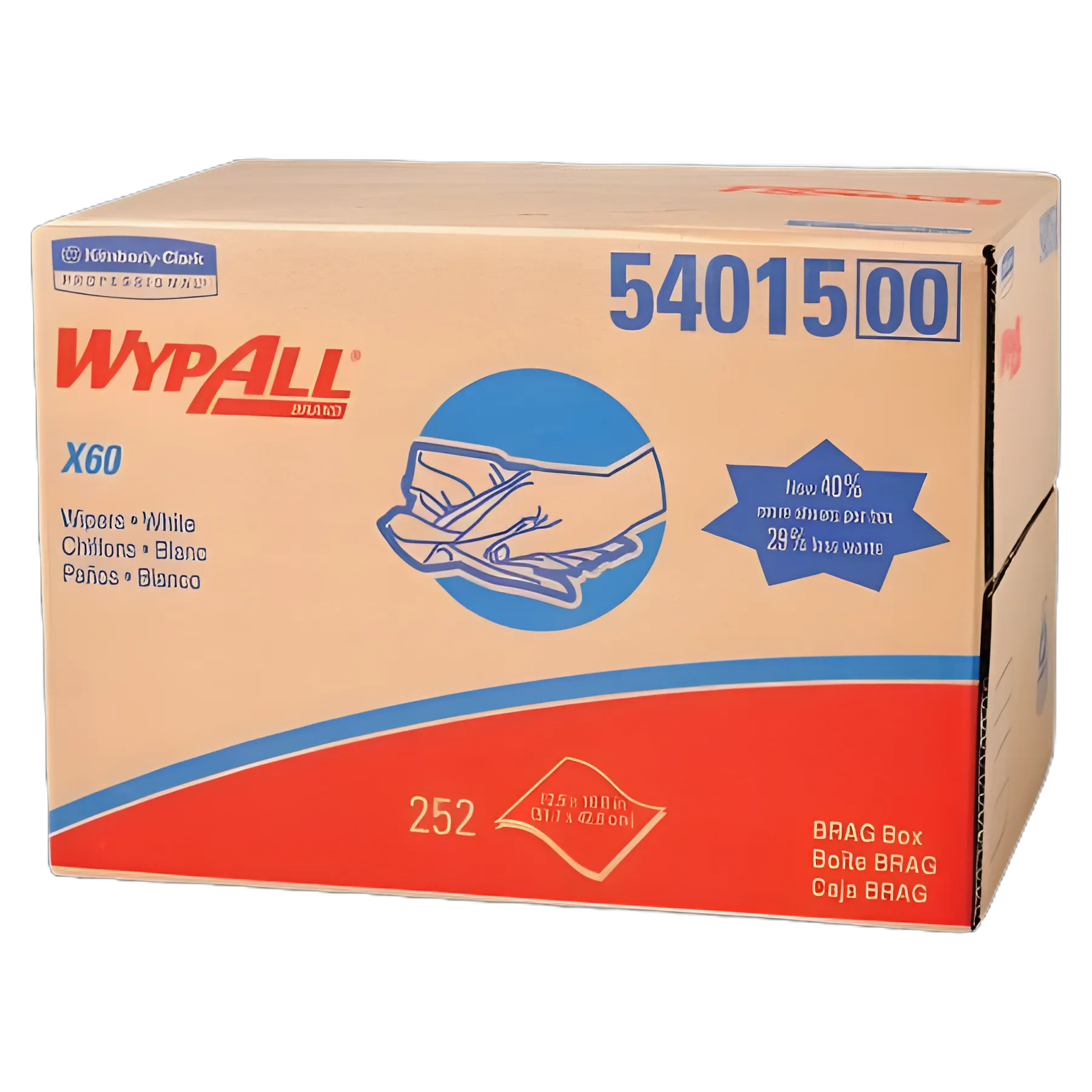 WypAll X60 NonSterile Hydroknit Fabric Task Wipes, 12-1/2 X 16-4/5 Inch, White, Disposable