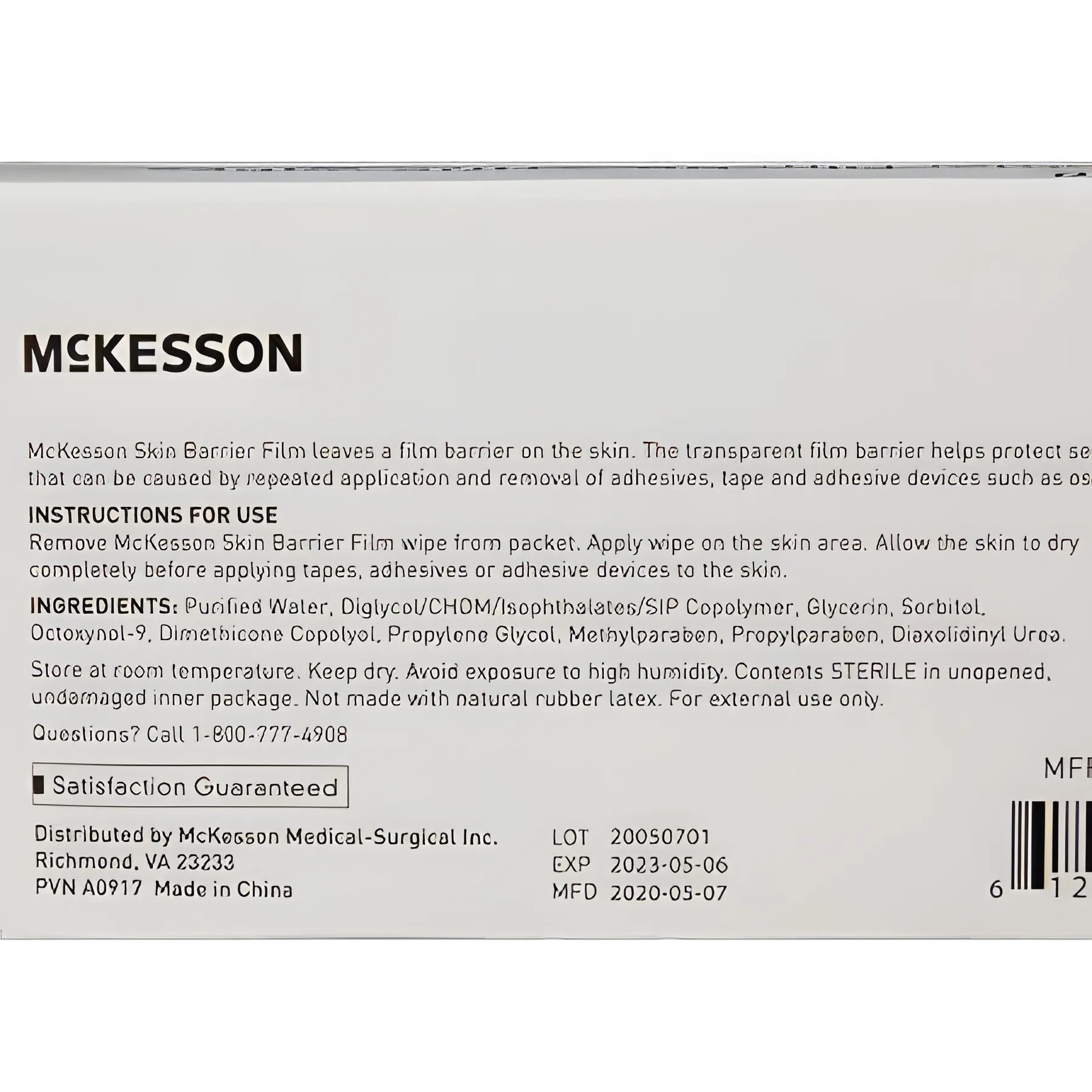 McKesson No Sting Skin Barrier Wipe - Sterile Protection