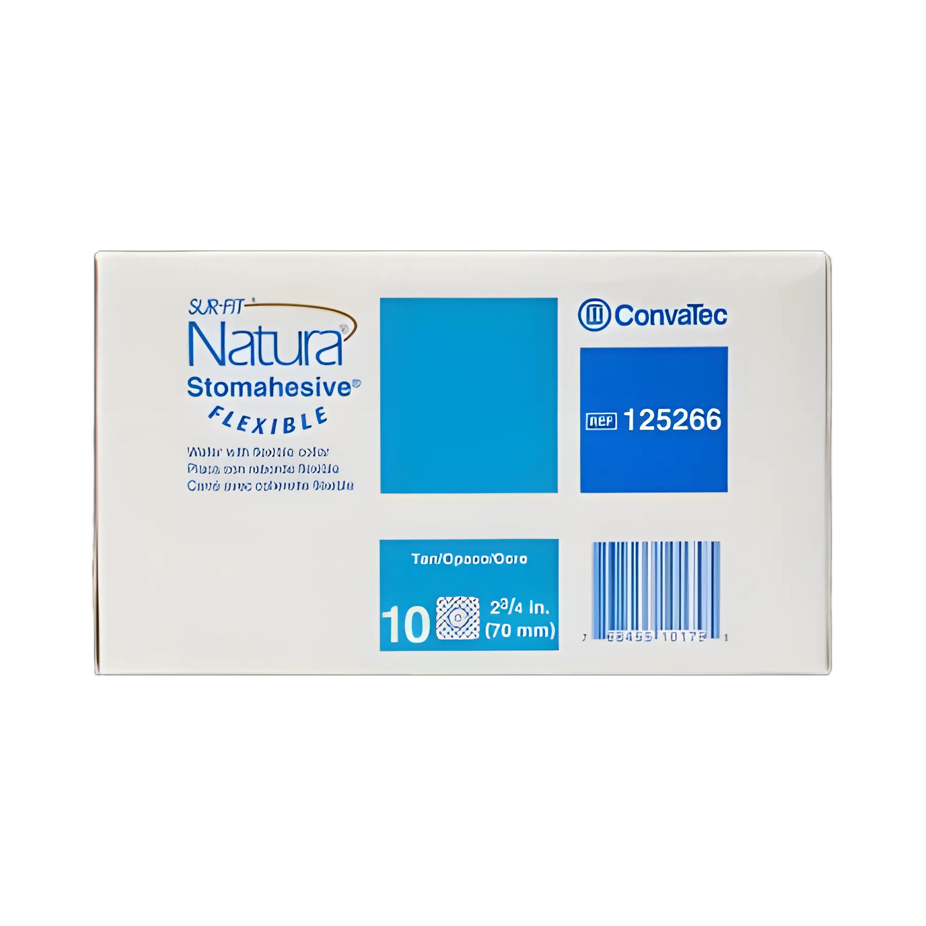 Ostomy Barrier Sur-Fit Natura® Trim to Fit, Standard Wear Stomahesive® Tape 70 mm Flange Sur-Fit Natura® System Hydrocolloid 1-7/8 to 2-1/2 Inch Opening 5 X 5 Inch - 125266