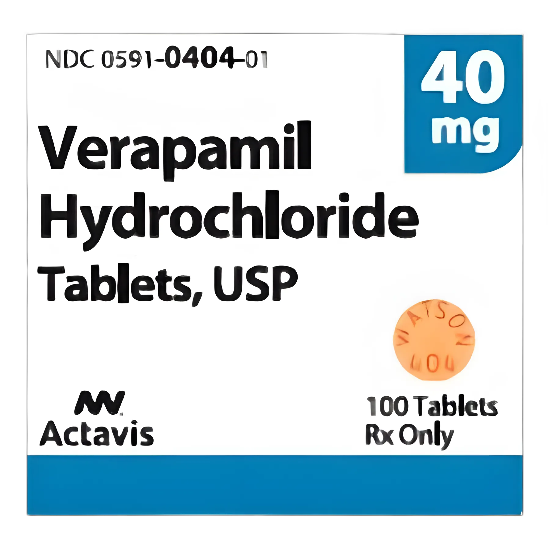 Verapamil HCl 40 mg Tablet Bottle 100 Tablets
