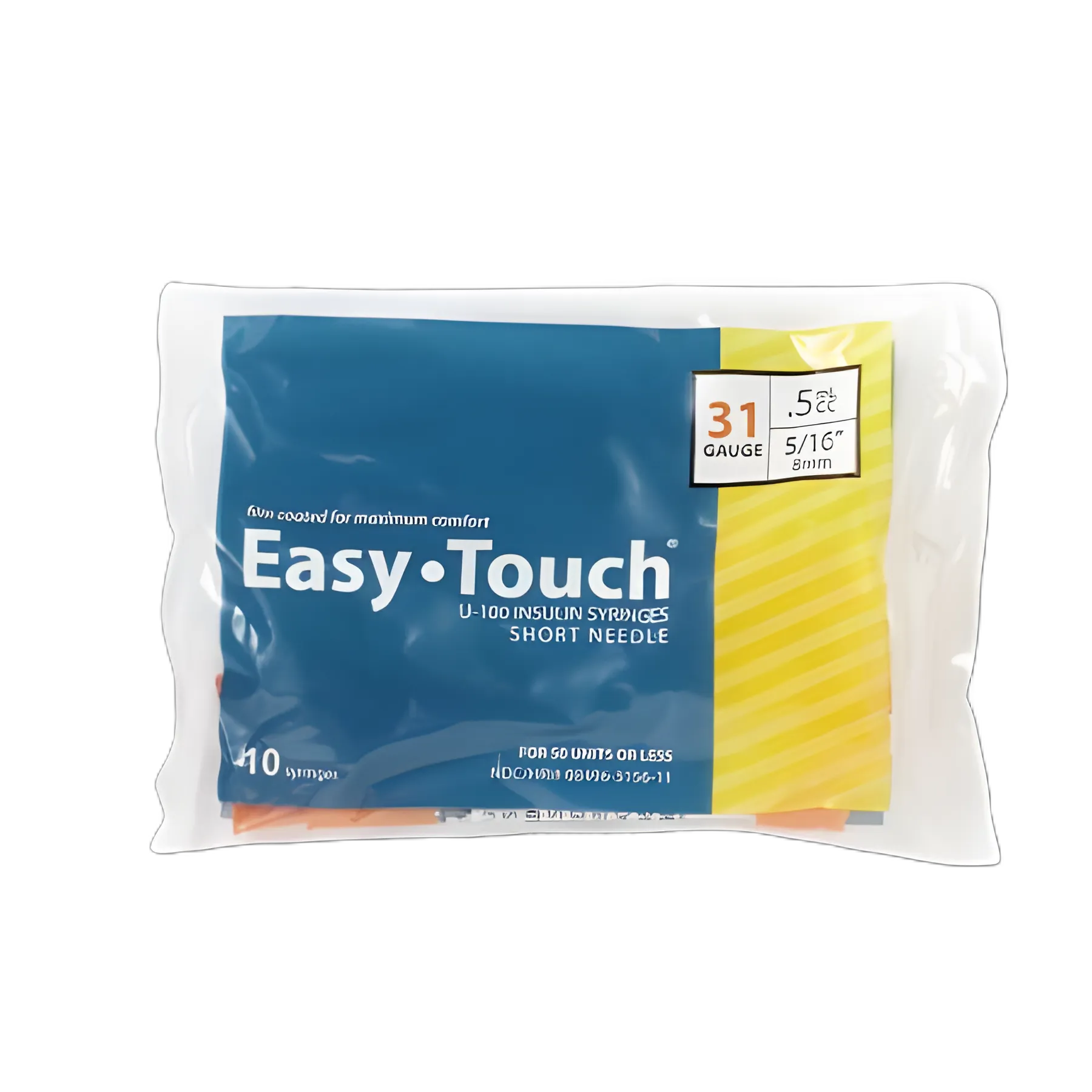 EasyTouch 0.5 mL Insulin Syringe with 5/16 Inch 31 Gauge Needle - Electro-polished, Film Coated for Comfort