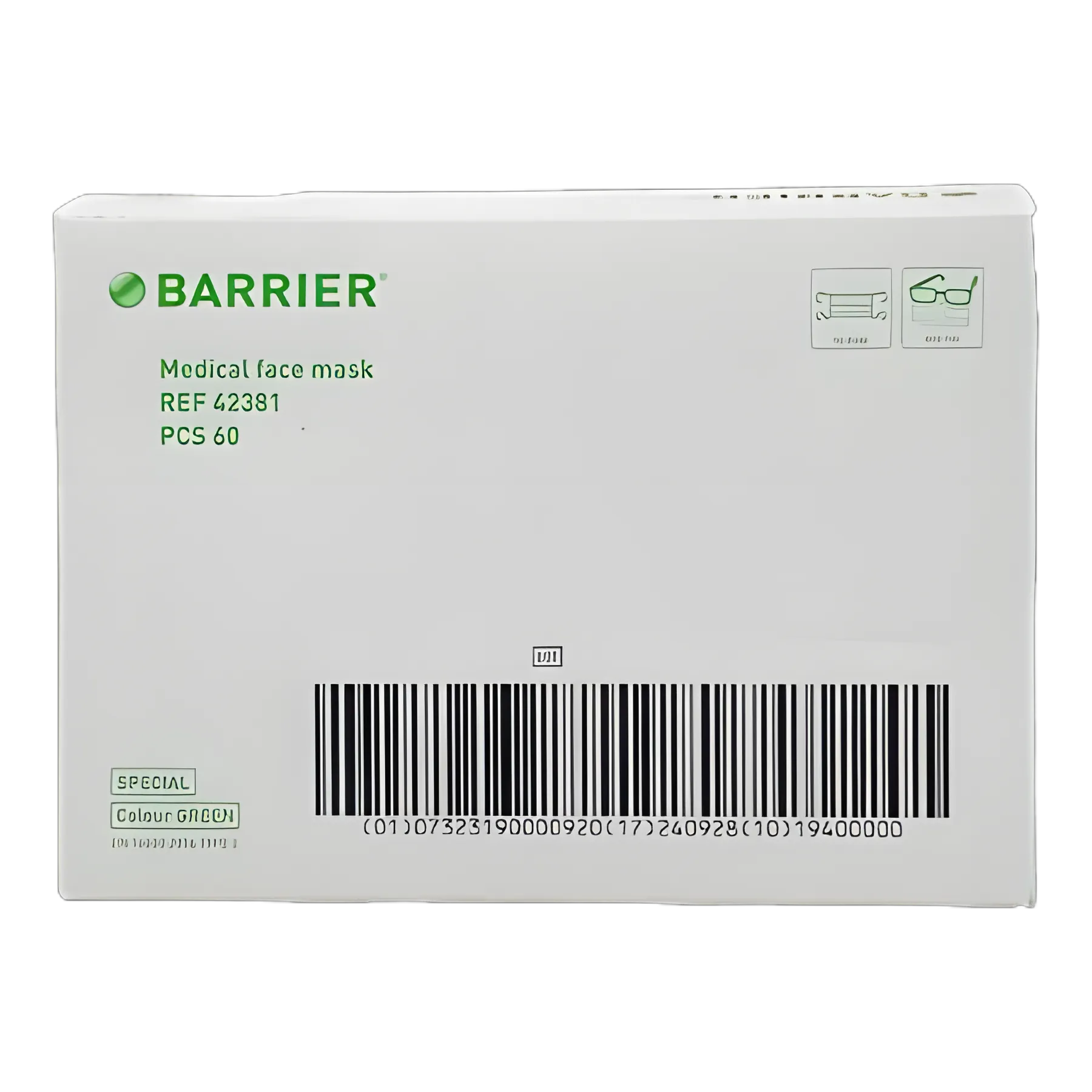 Surgical Mask Barrier® Special Anti-fog Pleated Tie Closure One Size Fits Most Green NonSterile Not Rated Adult