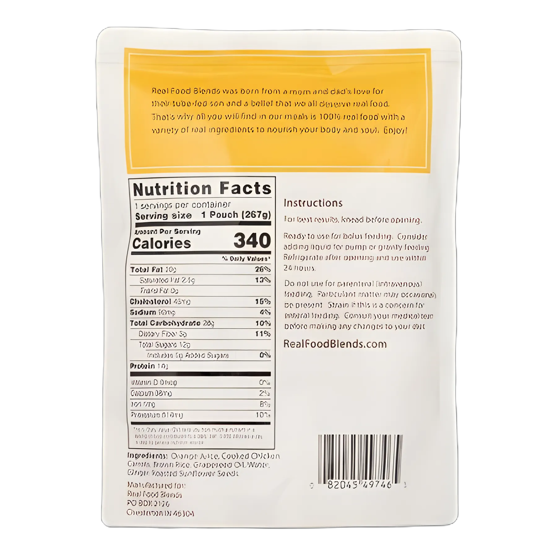 Tube Feeding Formula Real Food Blends® Chicken / Carrots / Brown Rice Flavor Liquid 9.4 oz. Pouch