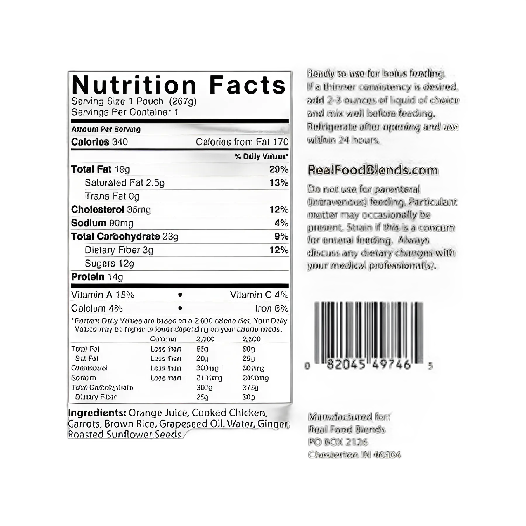 Tube Feeding Formula Real Food Blends® Chicken / Carrots / Brown Rice Flavor Liquid 9.4 oz. Pouch